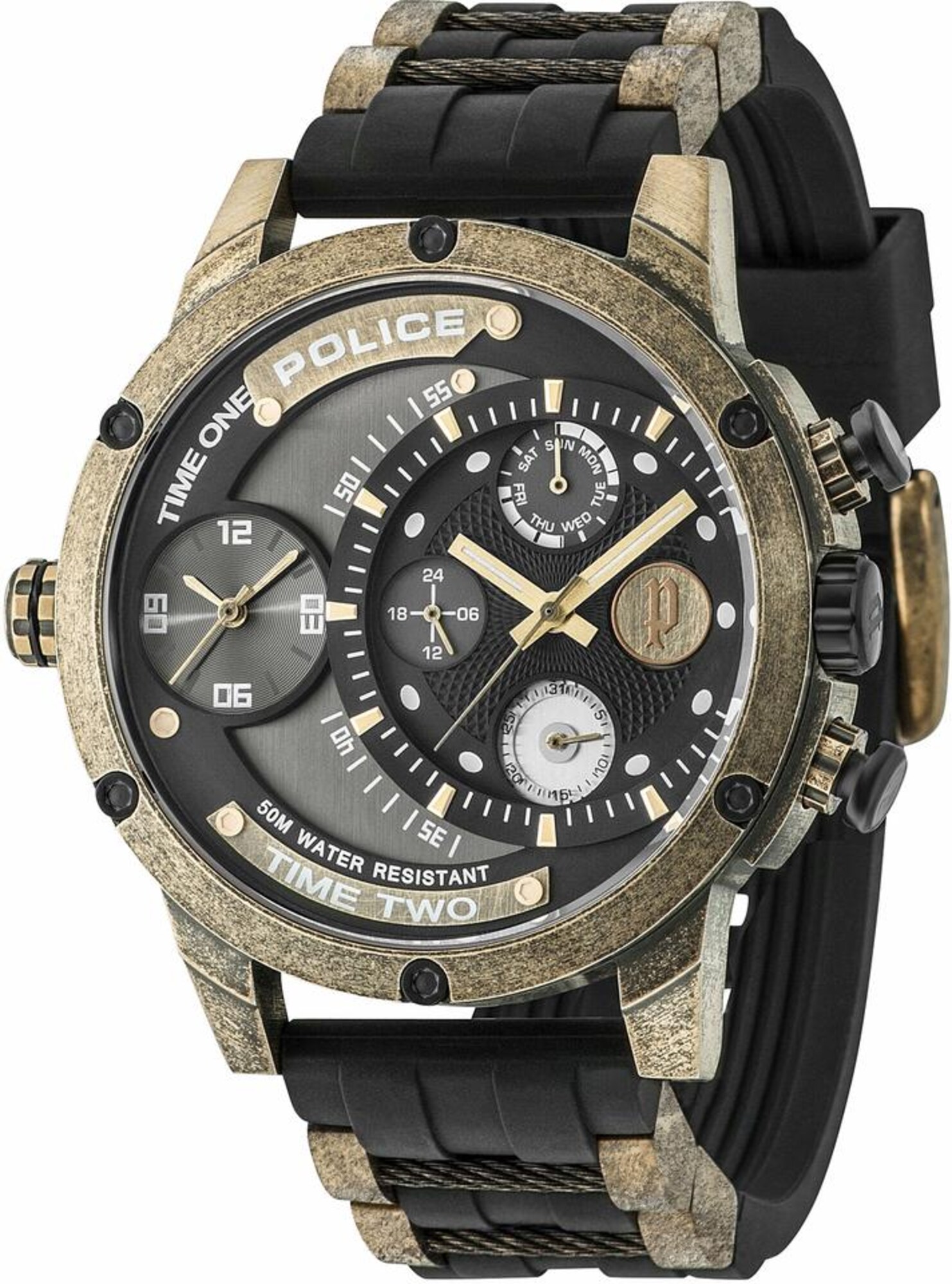 POLICE Multifunktionsuhr AQUAMAN - ADDER, PL14536JSQG.AM gold / schwarz / weiß