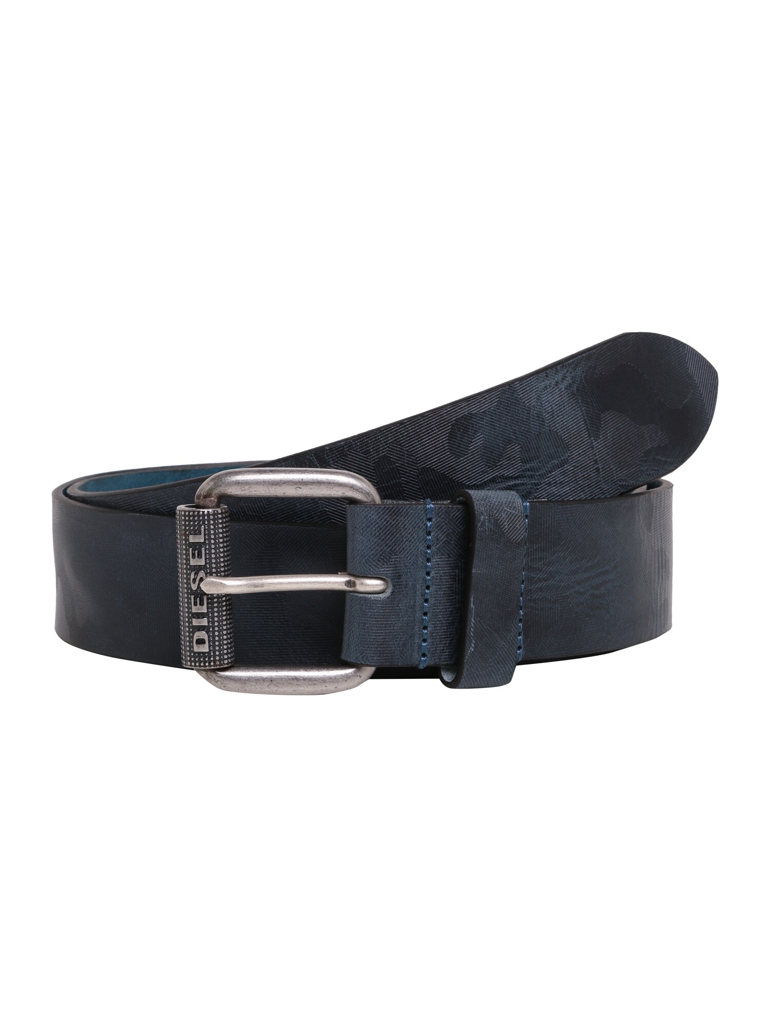 DIESEL Ledergürtel CAMON blau / silber