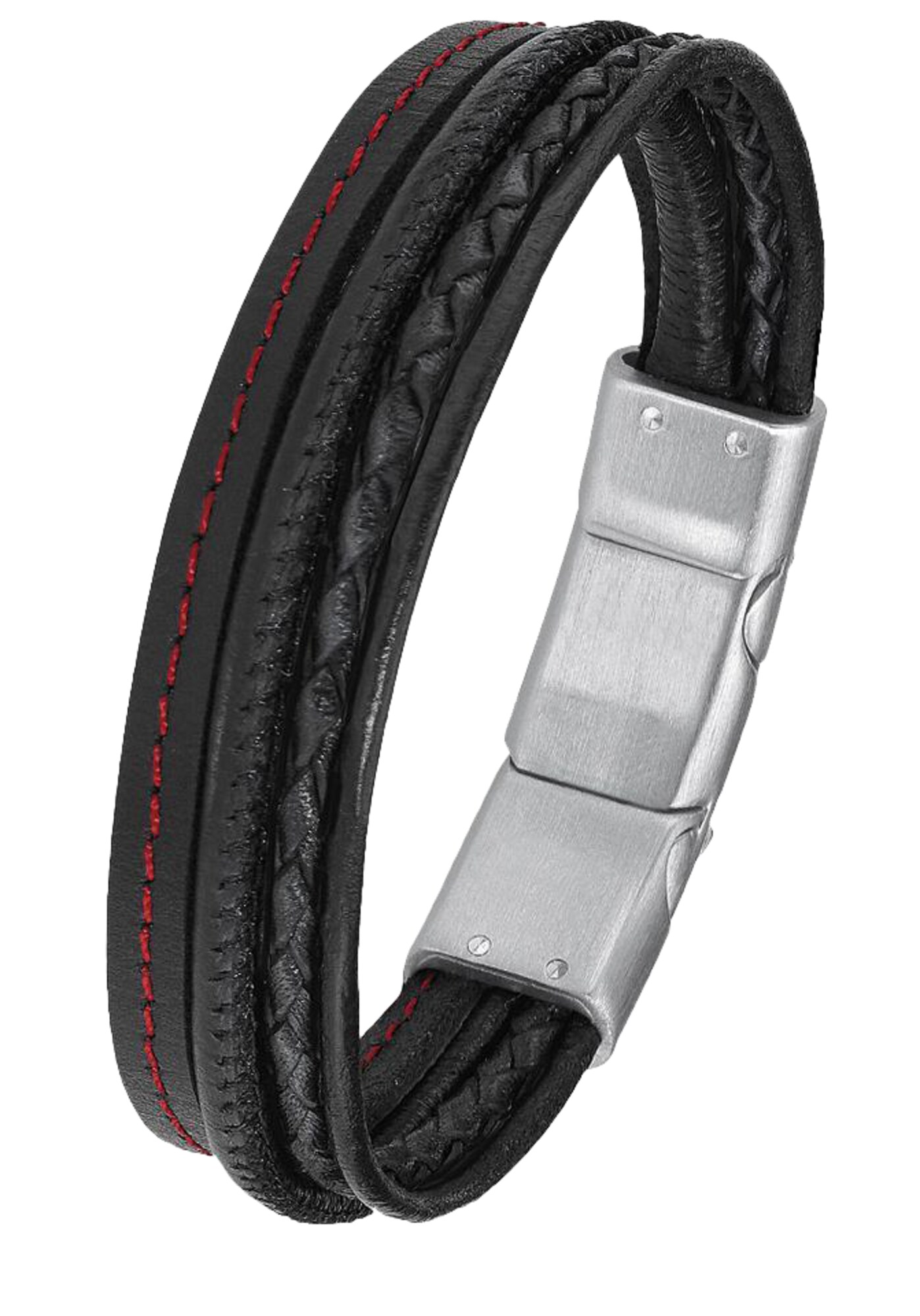 S.Oliver RED LABEL Lederarmband schwarz / silber