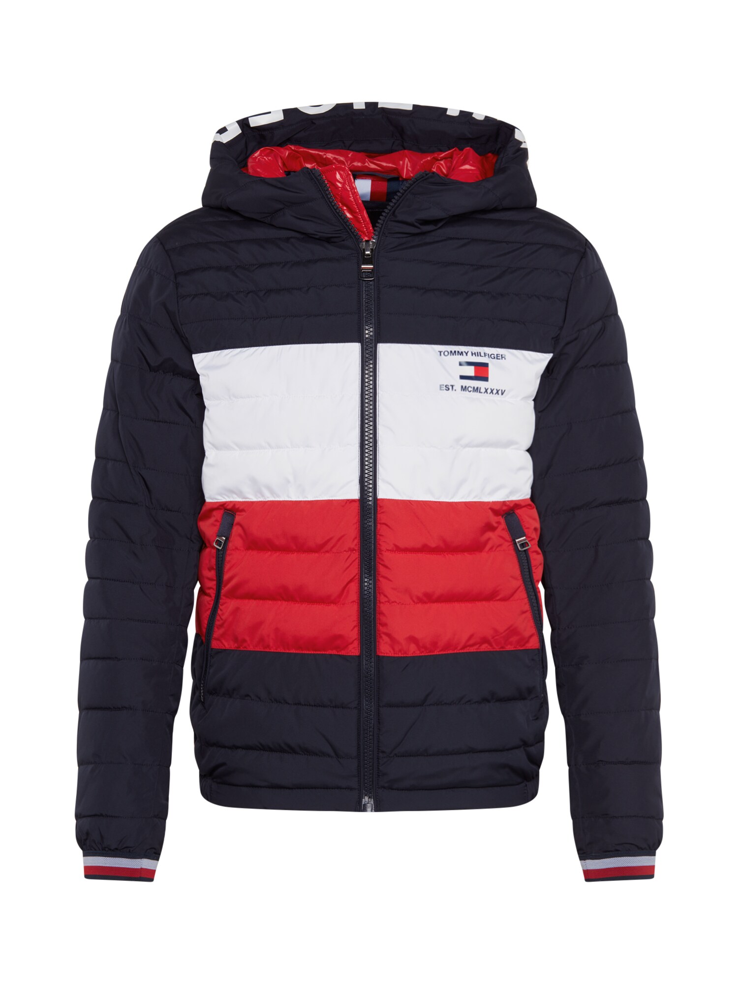 TOMMY HILFIGER Hooded Jacket ''''Colourblock'''' weiß / dunkelblau / rot