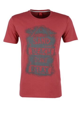 S.Oliver RED LABEL Baumwollshirt mit Frontprint dunkelgrau / rot