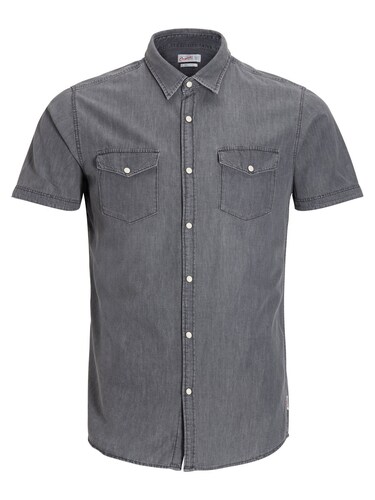 JACK & JONES Hemd JORONE SS NOOS dunkelgrau / black denim