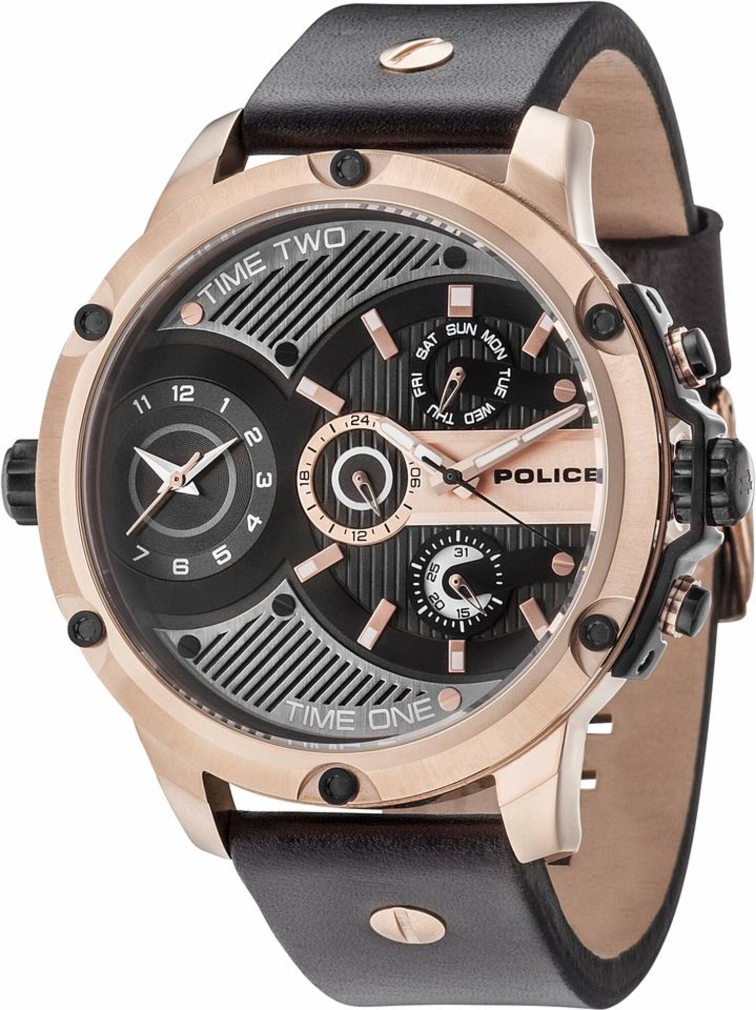 POLICE Multifunktionsuhr LEADER, PL15049JSR.02 rosegold / schwarz / silber