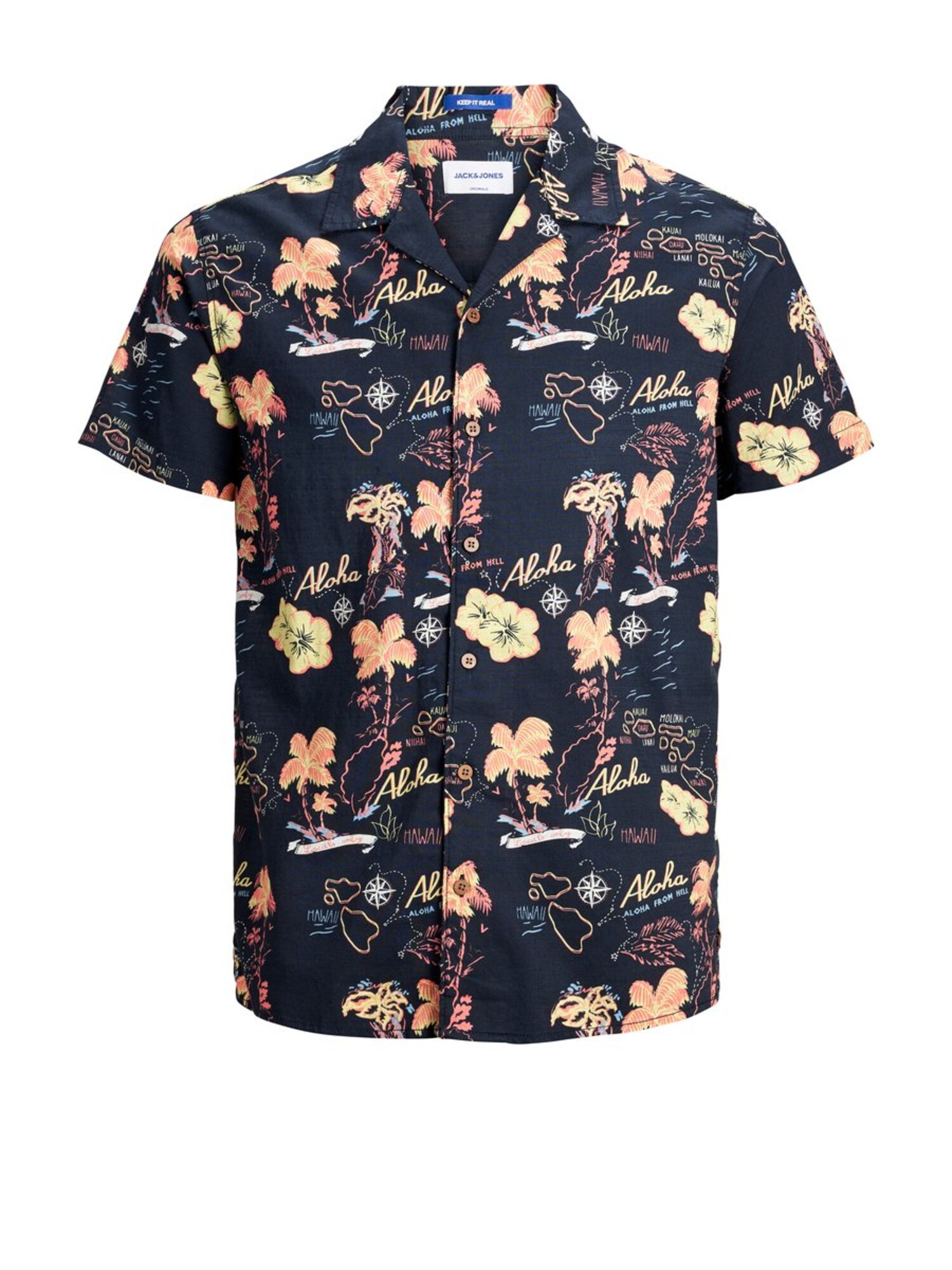JACK & JONES Kurzarmhemd navy / gelb