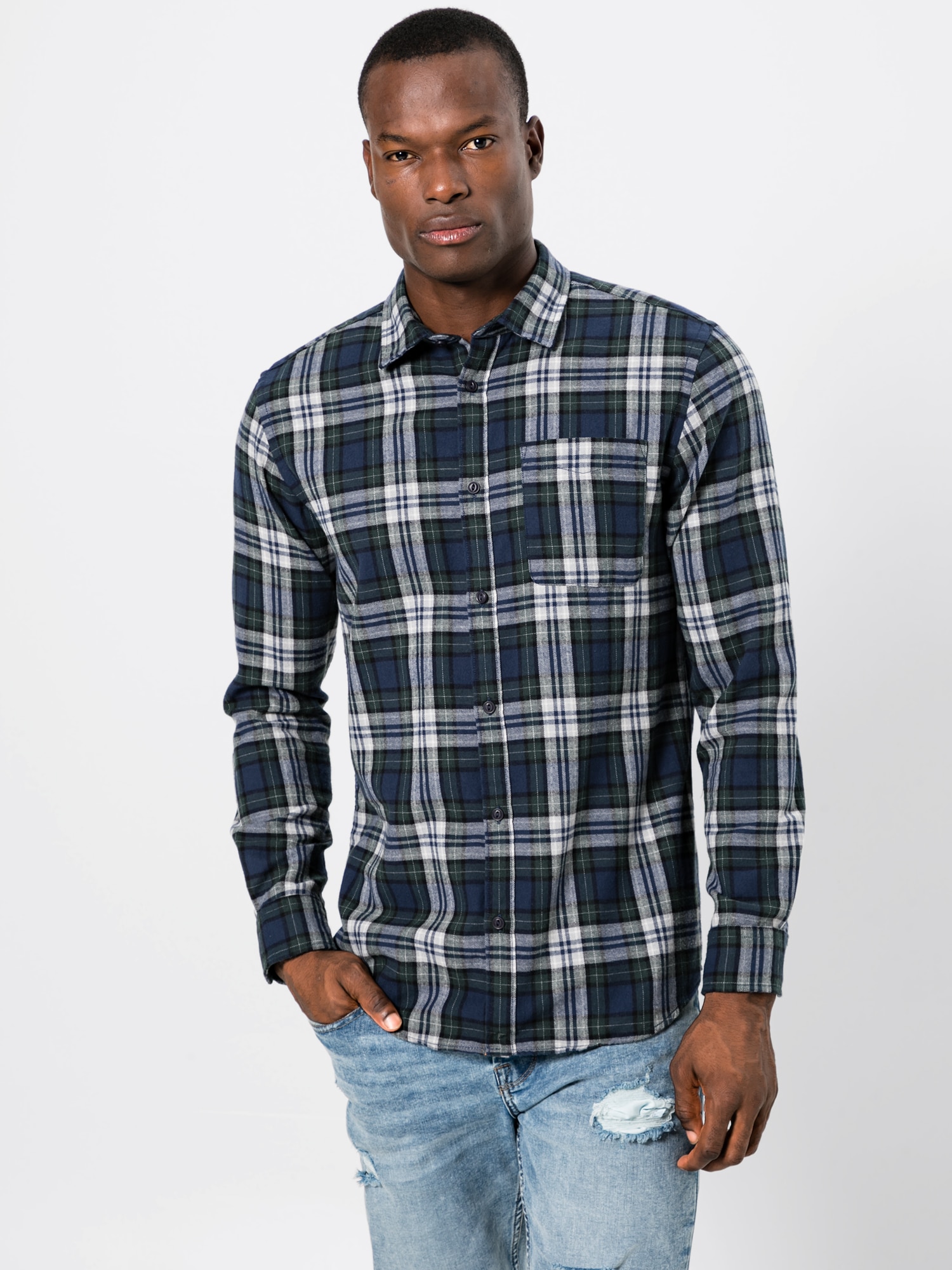 JACK & JONES Hemd ''''JORSTEVEN SHIRT LS'''' blau / dunkelgrün