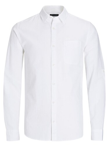 JACK & JONES Langarmhemd Leinen- weiß