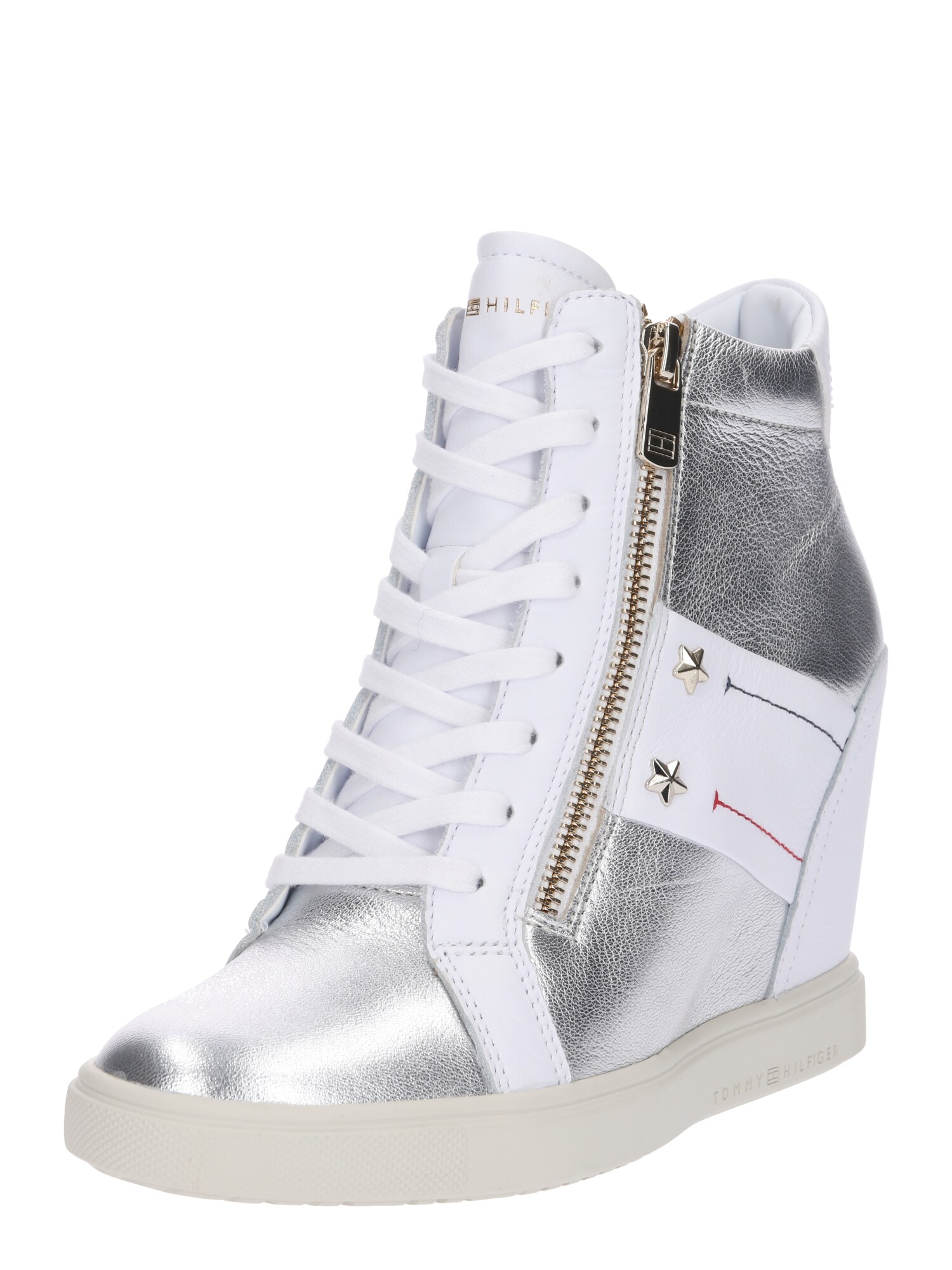 Tommy Hilfiger Dames Sneakers Hoog Zilver Wit tommy hilfiger kopen in de aanbieding