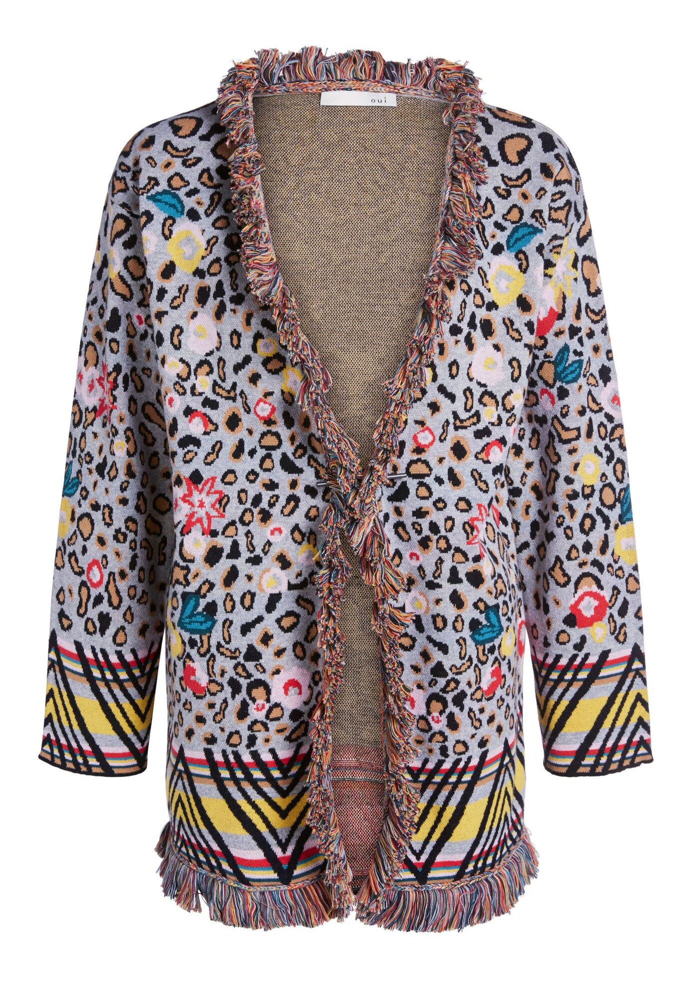 Oui Dames Gebreid Vest Grijs Gemengde Kleuren oui kopen in de aanbieding