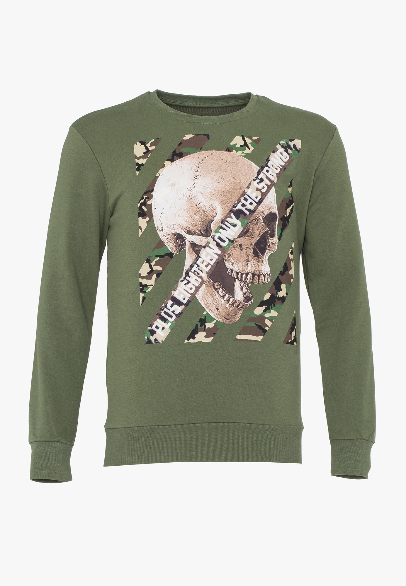 Plus Eighteen Heren Sweatshirt Kaki Offwhite plus eighteen kopen in de aanbieding