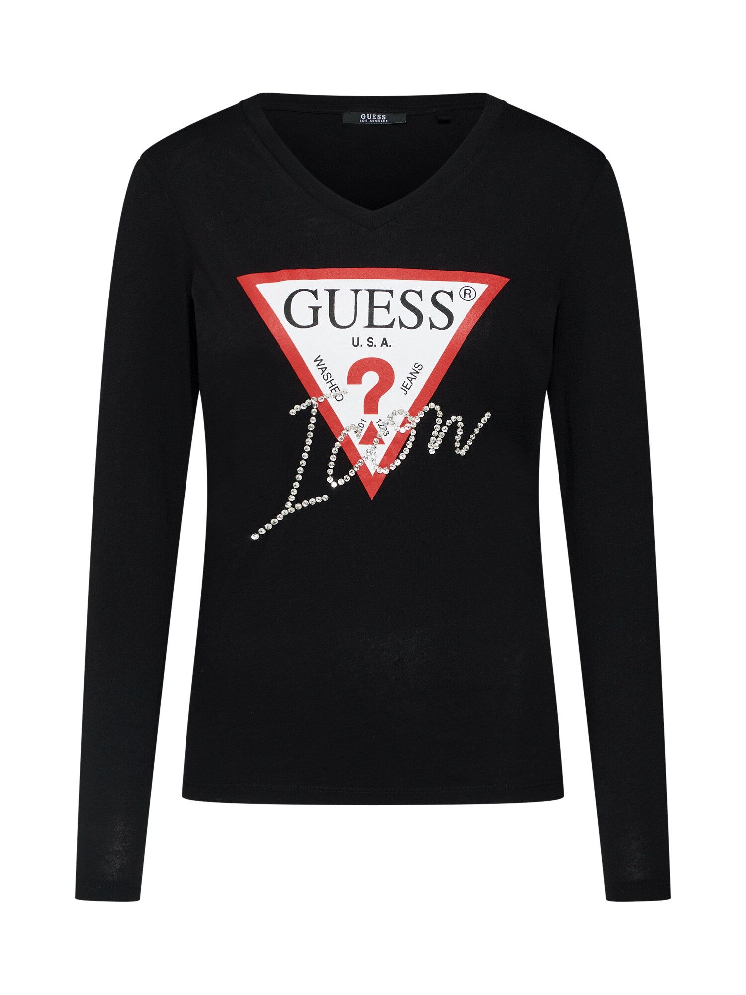 Guess Dames Shirt Ls Vn Tee Zwart guess kopen in de aanbieding