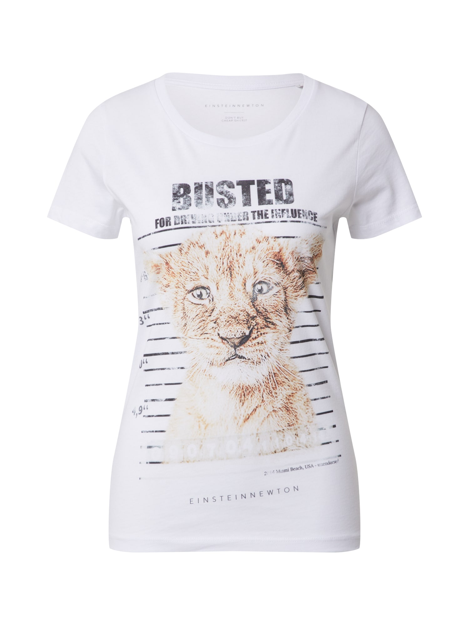 EINSTEIN & NEWTON Marškinėliai 'Busted' smėlio spalva / juoda / balta