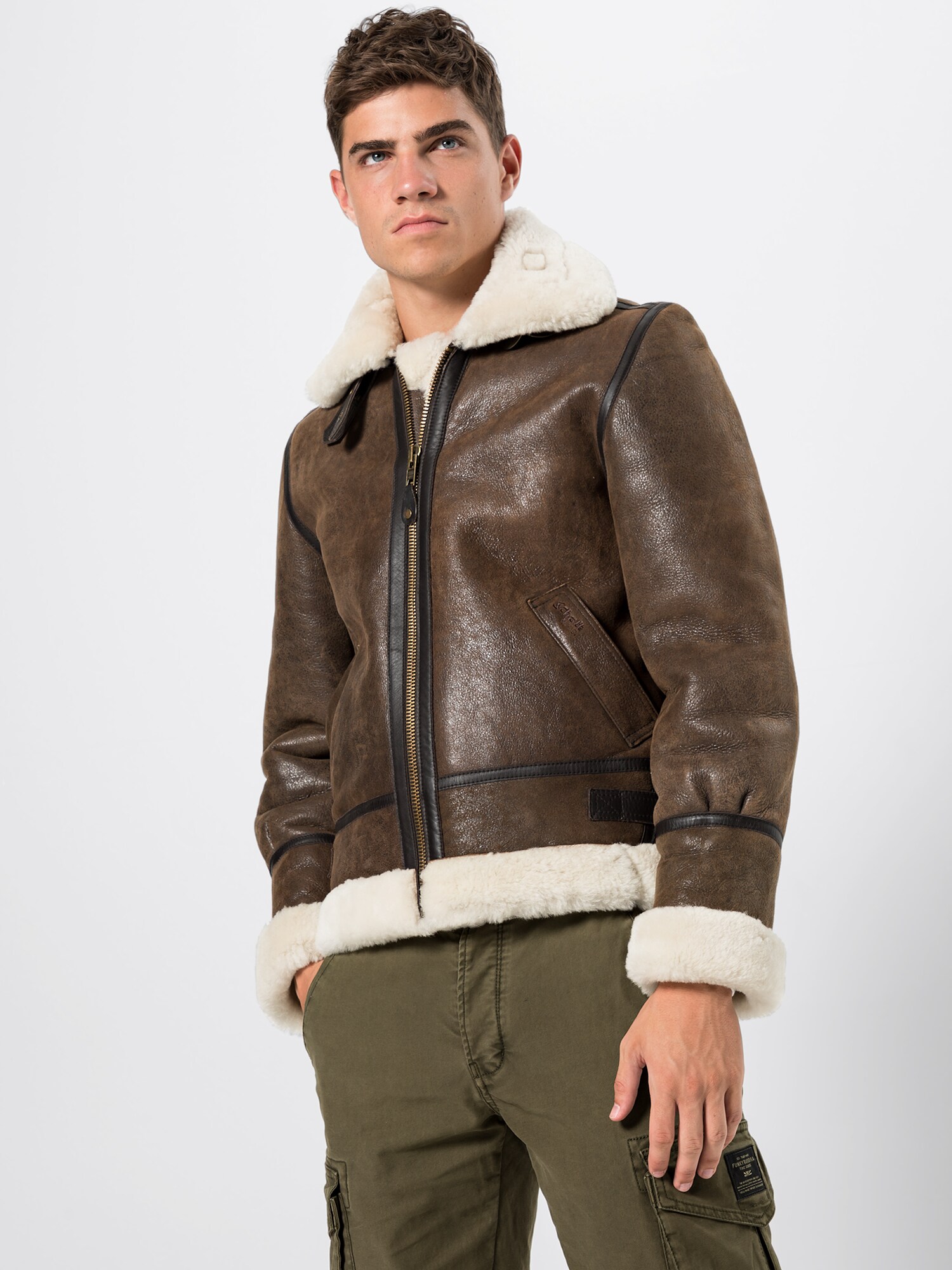 Schott NYC Chaqueta de entretiempo 'LC1259'  crema / marrón – imagen 4