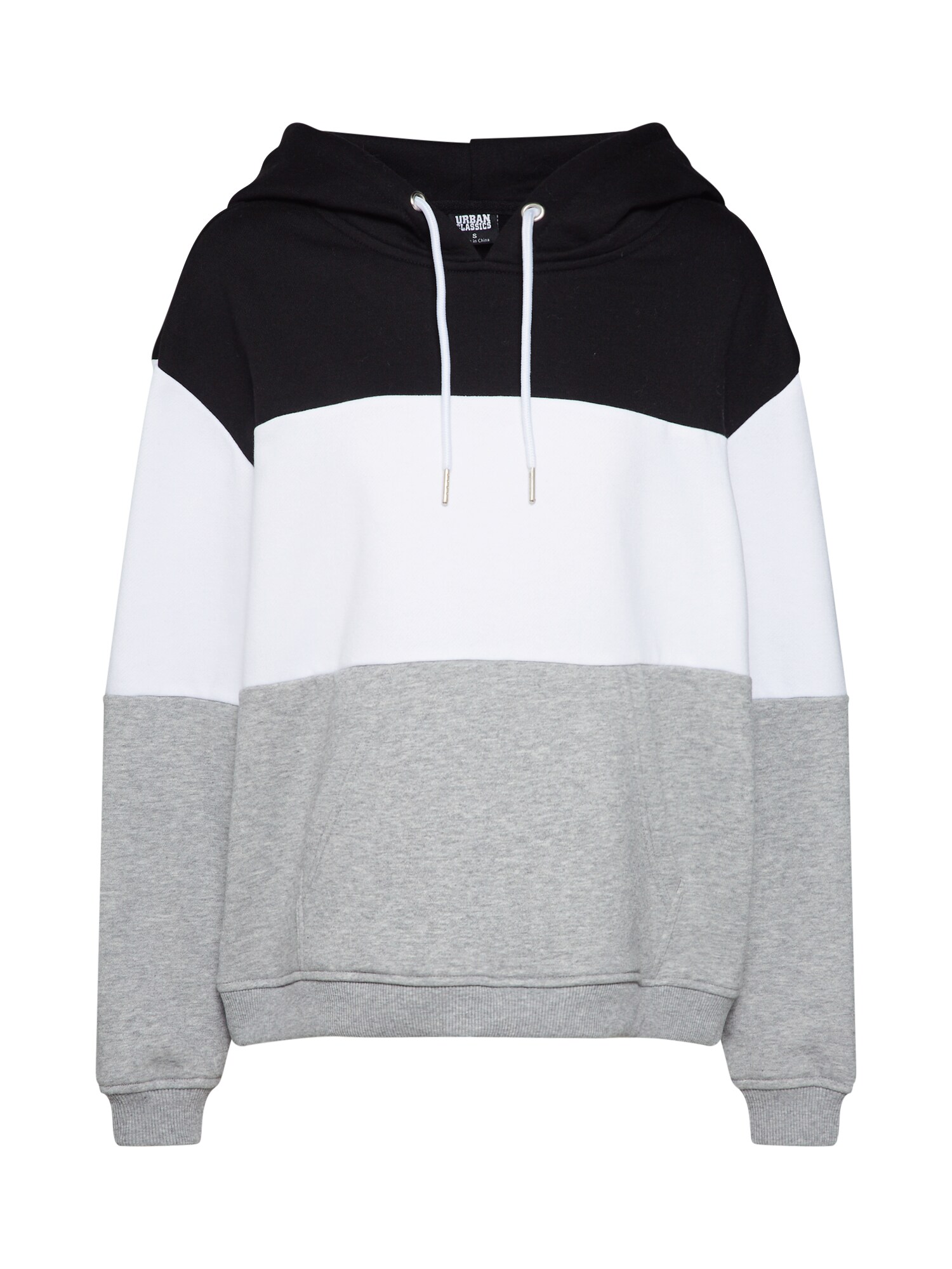 Urban Classics Dames Sweatshirt Ladies Oversize 3 Tone Hoody Grijs Zwart Wit urban classics kopen in de aanbieding