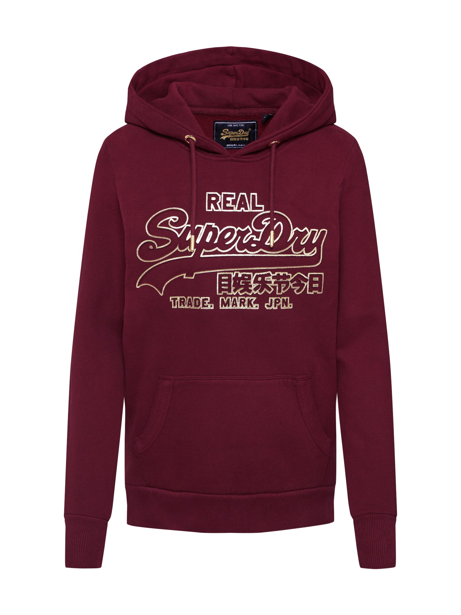 Superdry Megztinis be užsegimo 'V LOGO DEBOSS FOIL'  vyno raudona spalva