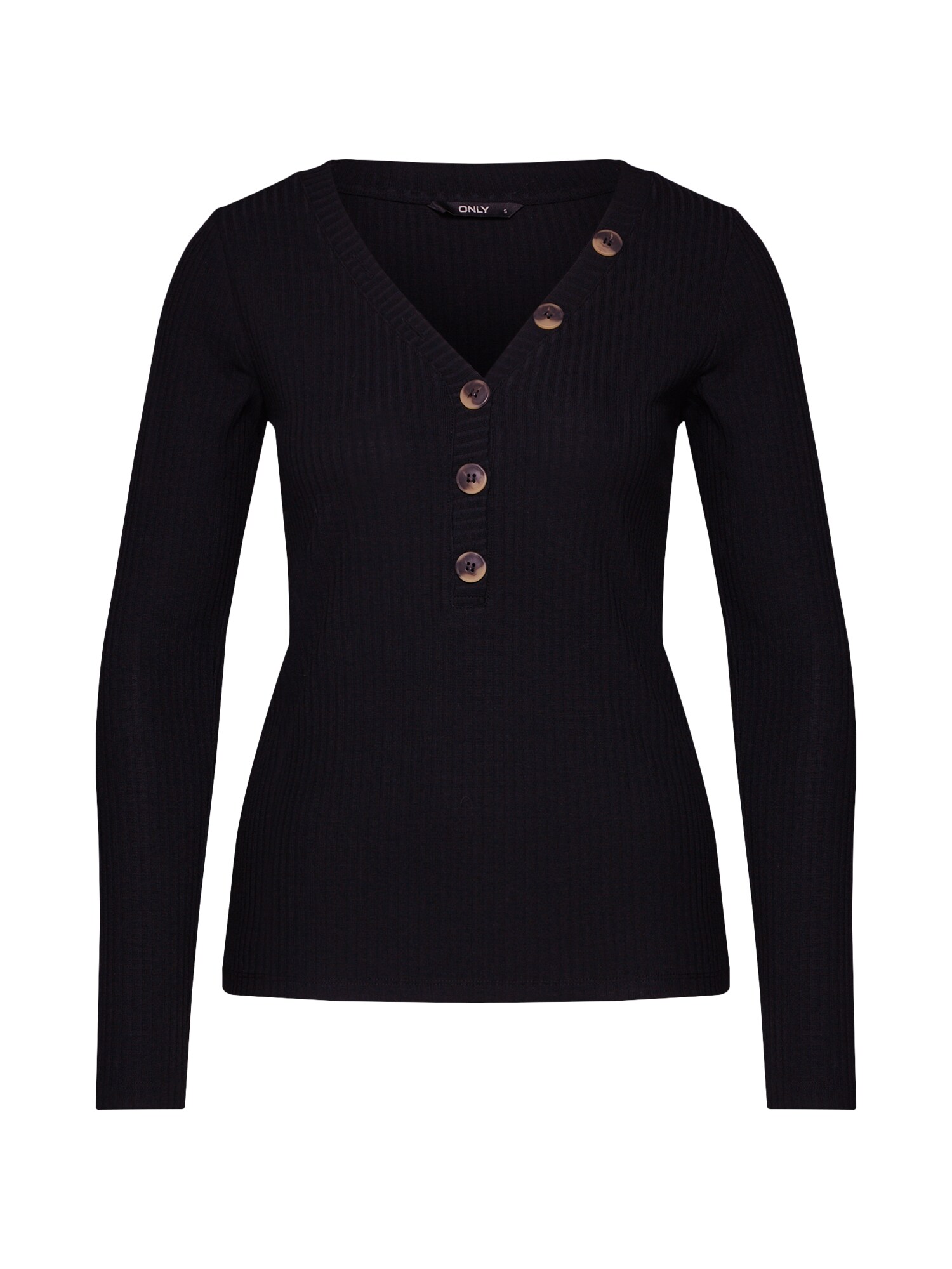 Only Dames Shirt Onlmona Ls Button Rib Top Jrs Zwart only kopen in de aanbieding