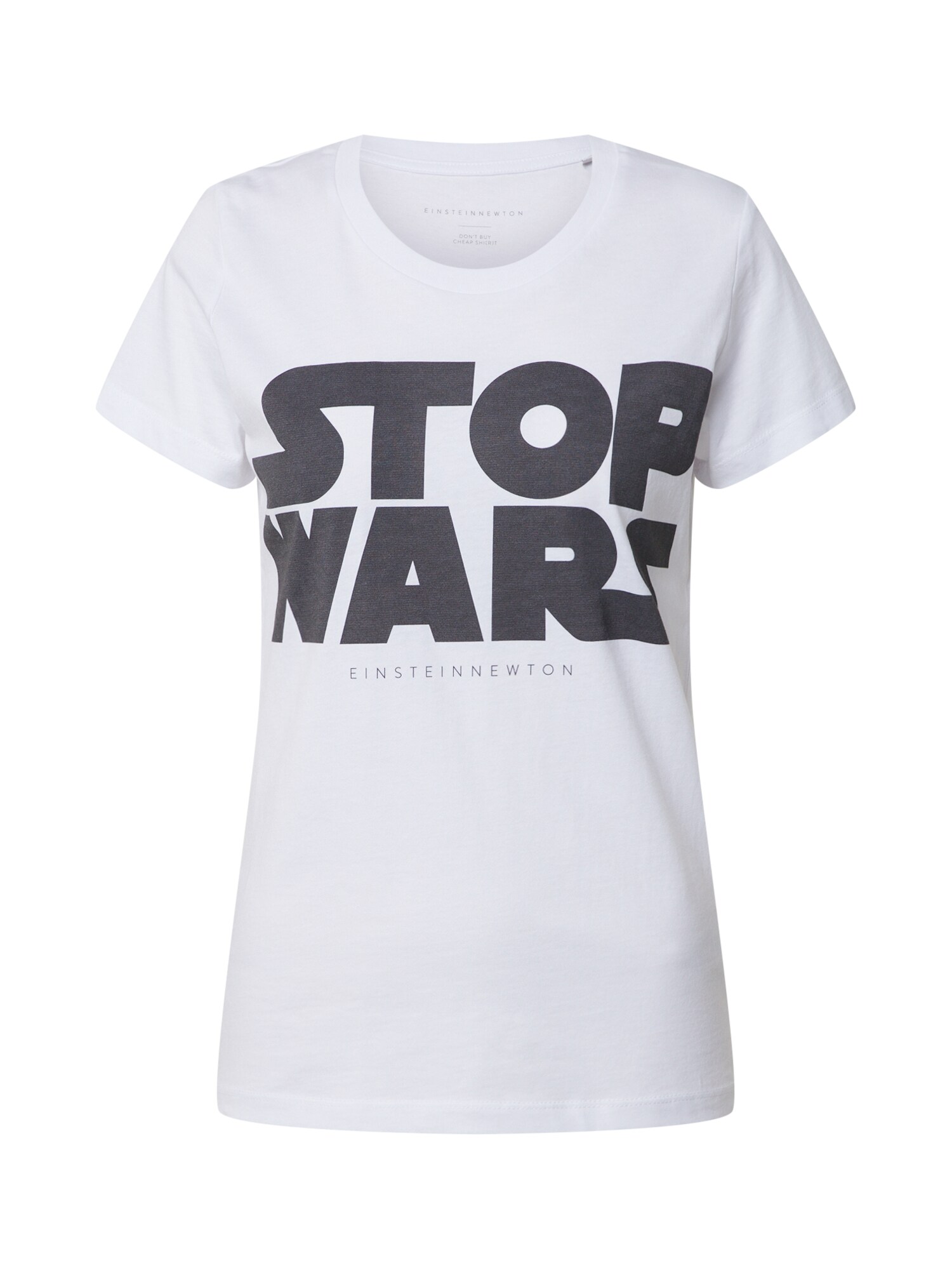 EINSTEIN & NEWTON Marškinėliai 'Stop Wars'  juoda / balta