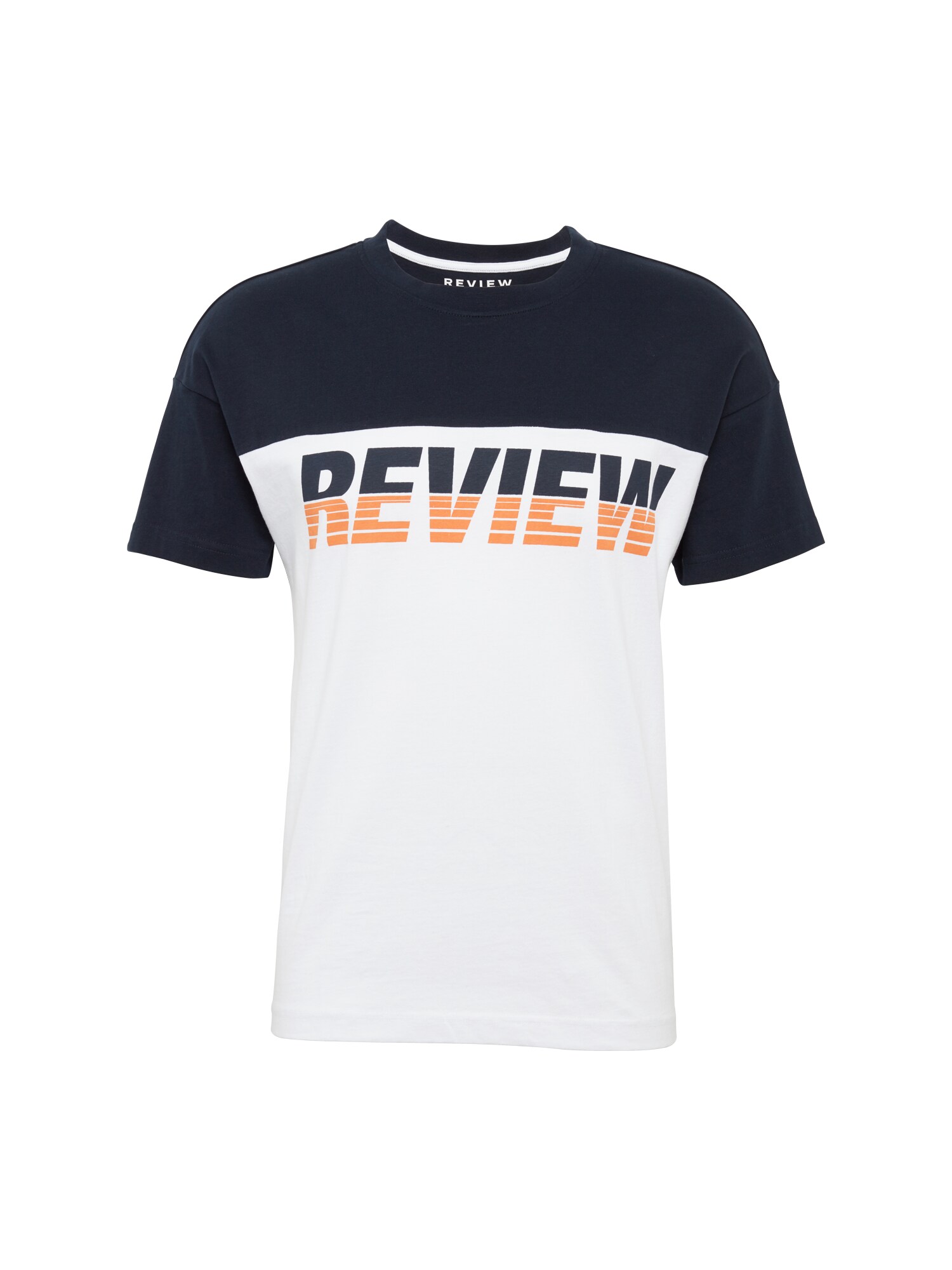 Review T-Shirt RN CUT SEW WORD navy / orange / weiß