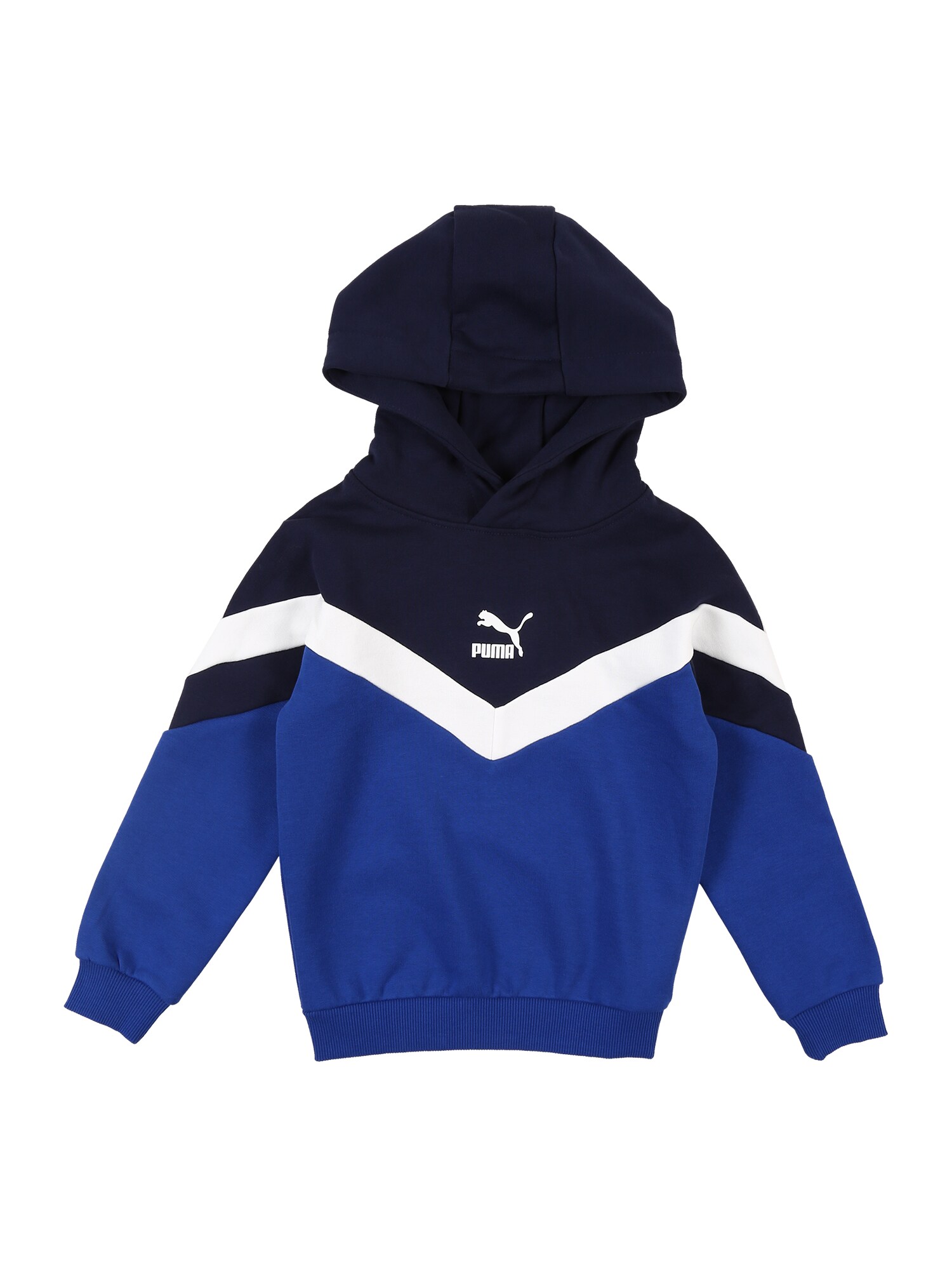 PUMA Megztinis be užsegimo  balta / mėlyna / tamsiai mėlyna