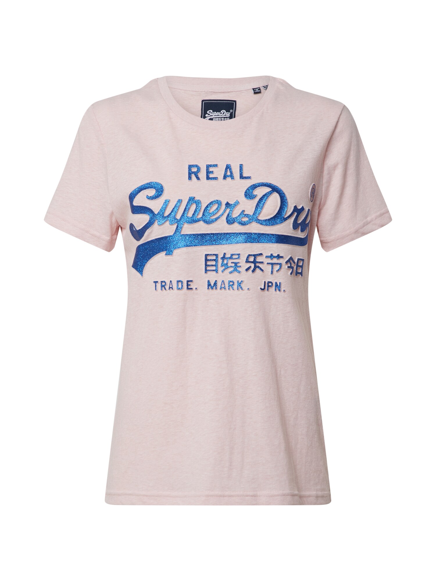 Superdry Marškinėliai 'GLITTER EMBOSS'  mėlyna / rožių spalva
