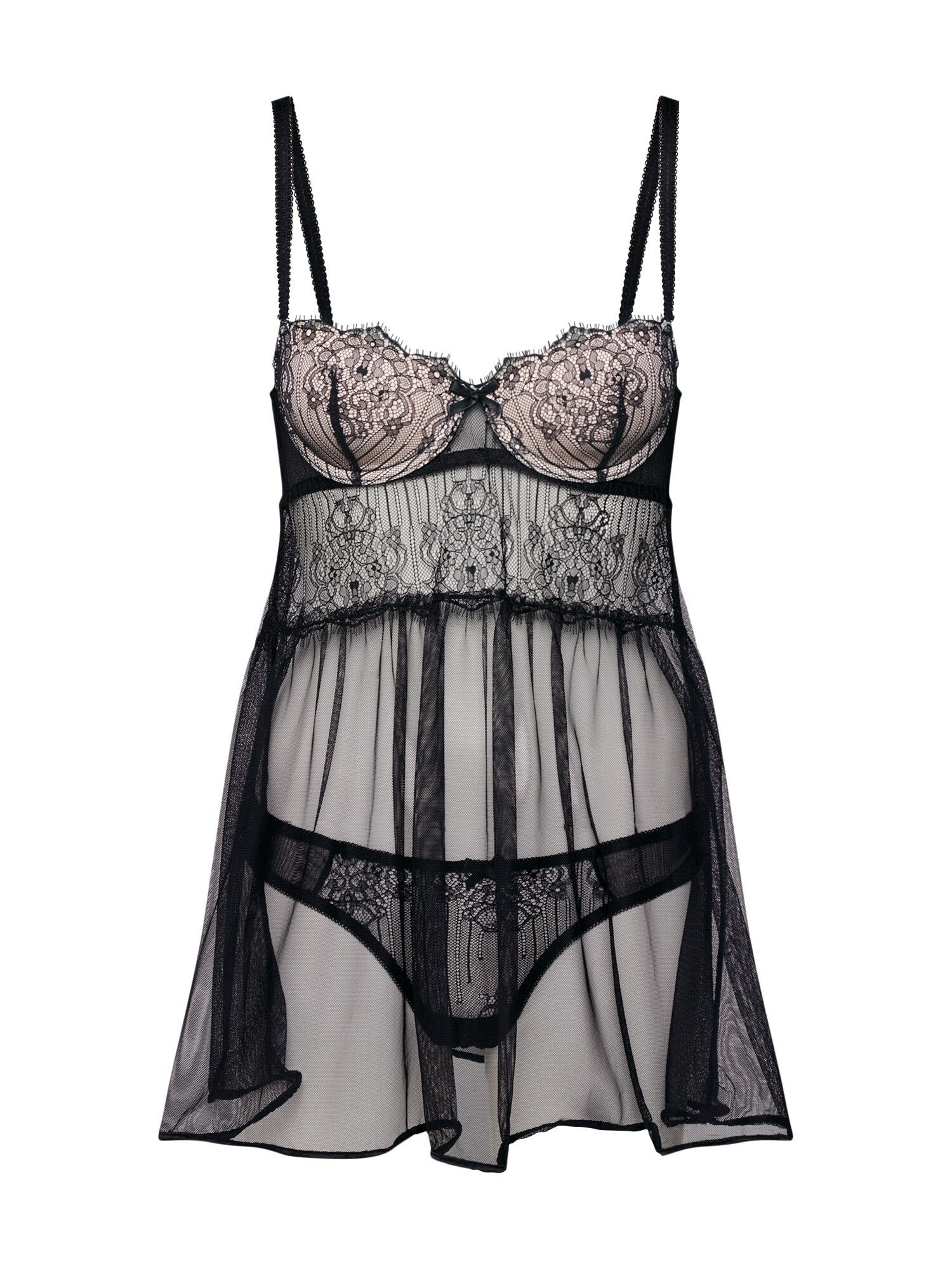 Hunkemoller Dames Neglige Bd Demi Stripe Mesh Zwart hunkemoller kopen in de aanbieding
