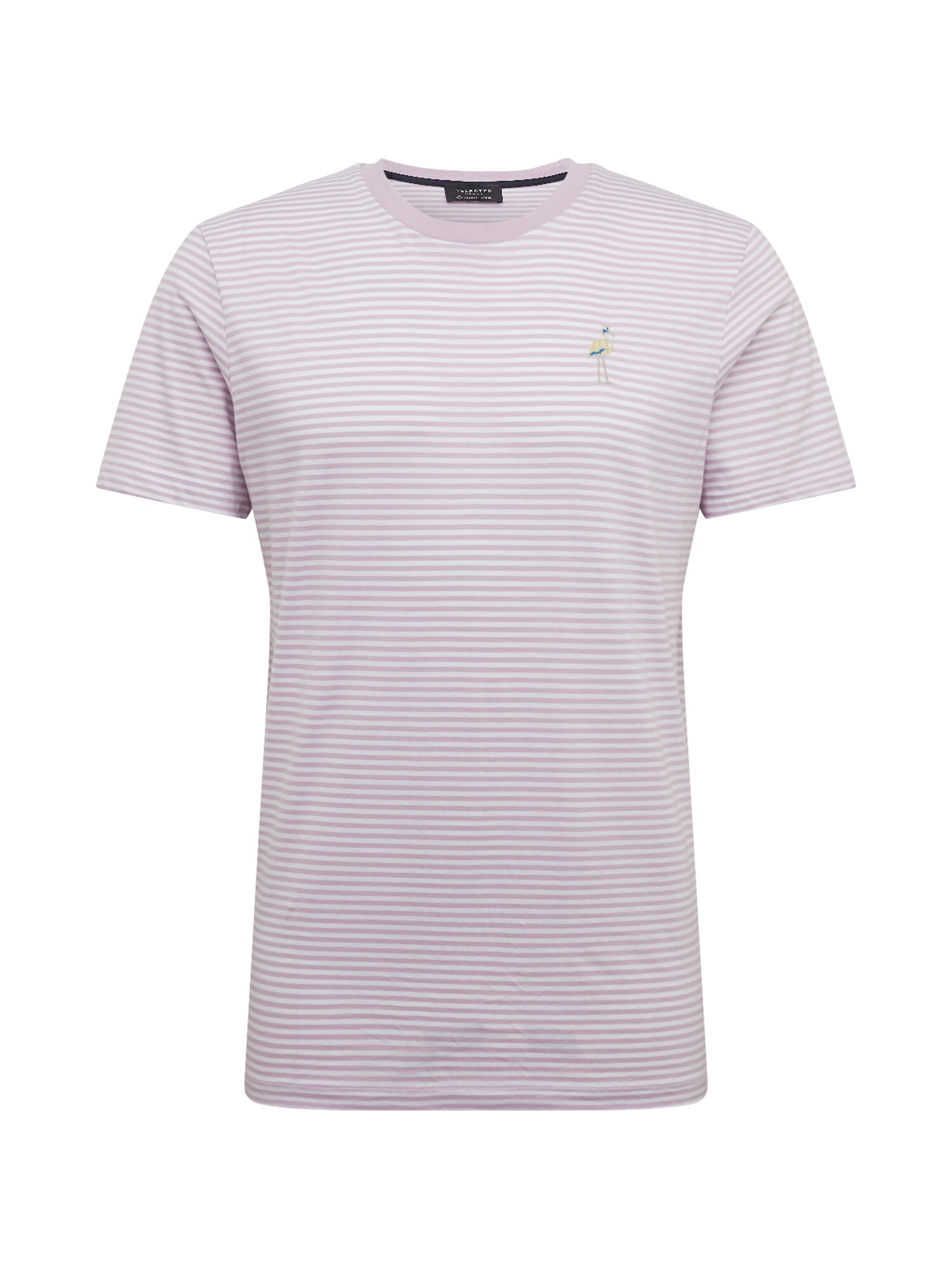 SELECTED HOMME Marškinėliai 'SLHWAYNE STRIPE EMB SS O-NECK TEE B'  balta / rožių spalva