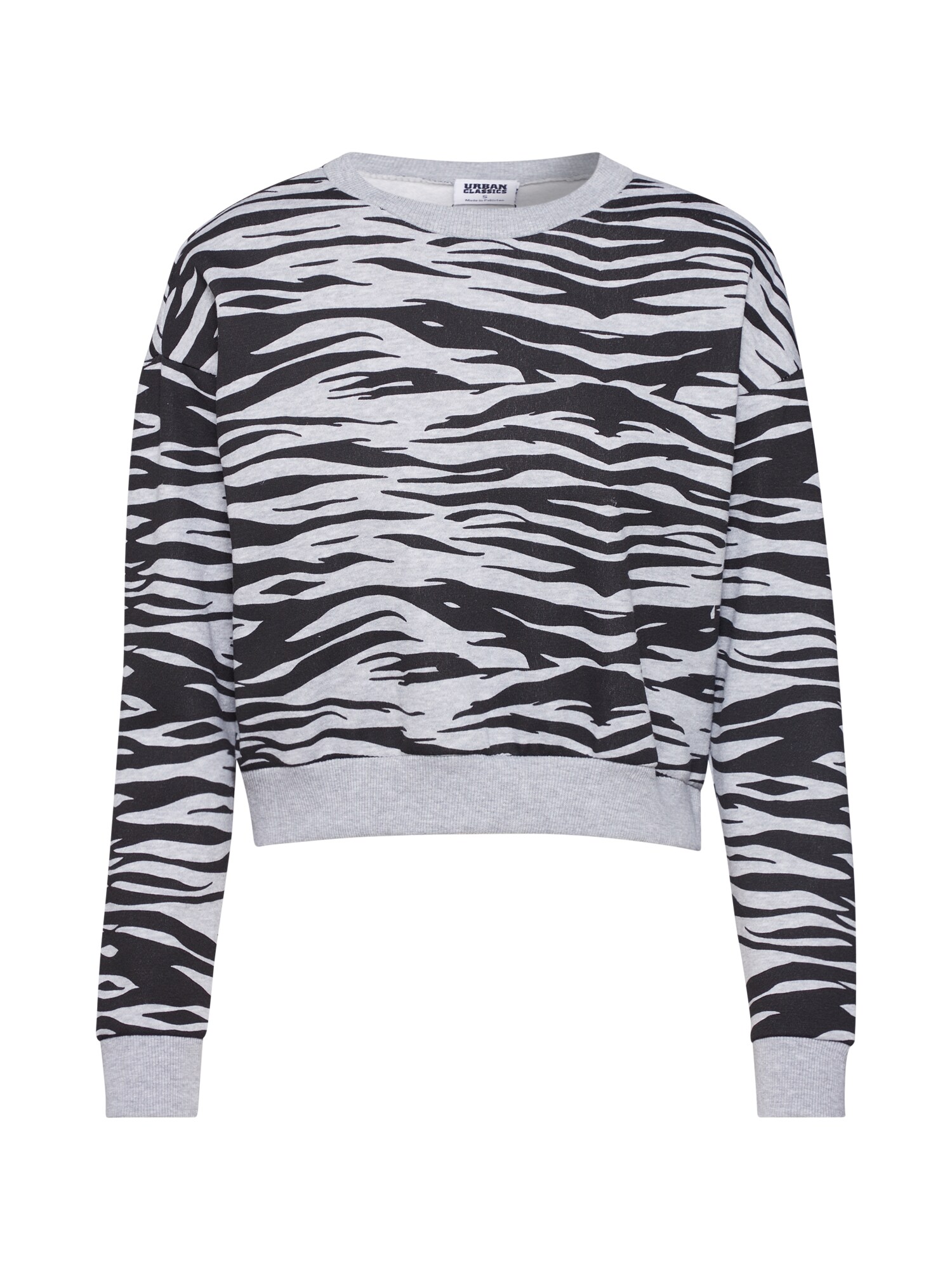 Urban Classics Megztinis be užsegimo 'Ladies AOP Short Tiger Crew'  juoda / pilka