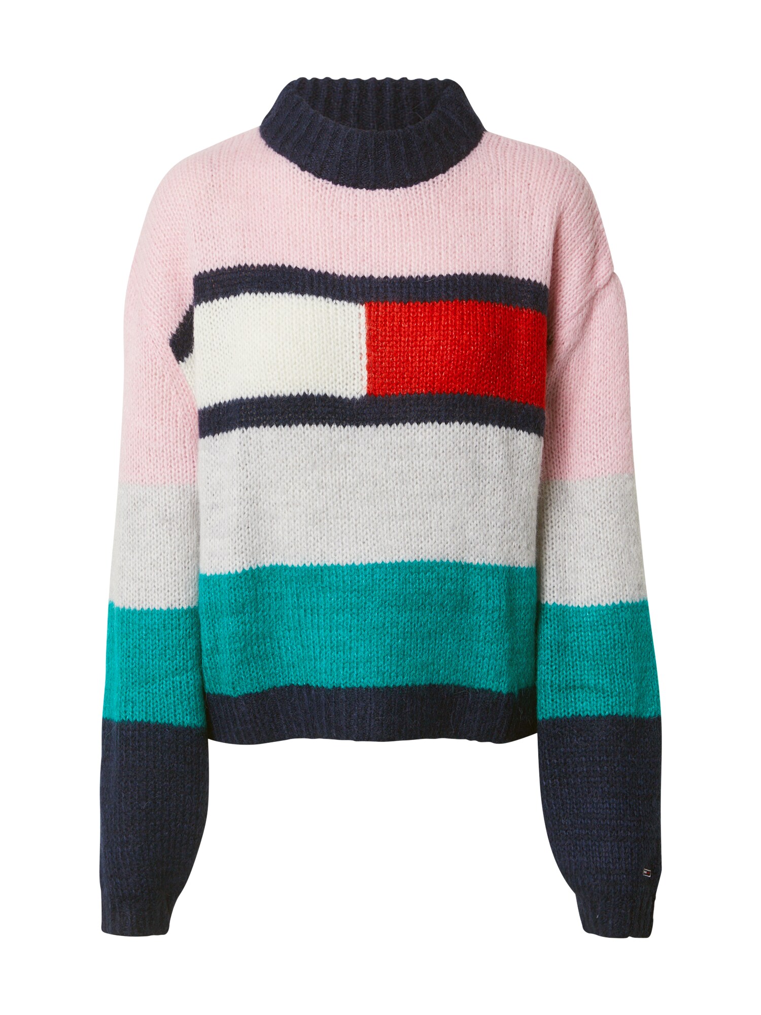 Tommy Jeans Megztinis 'Bell'  rožių spalva / nakties mėlyna / nefrito spalva / raudona