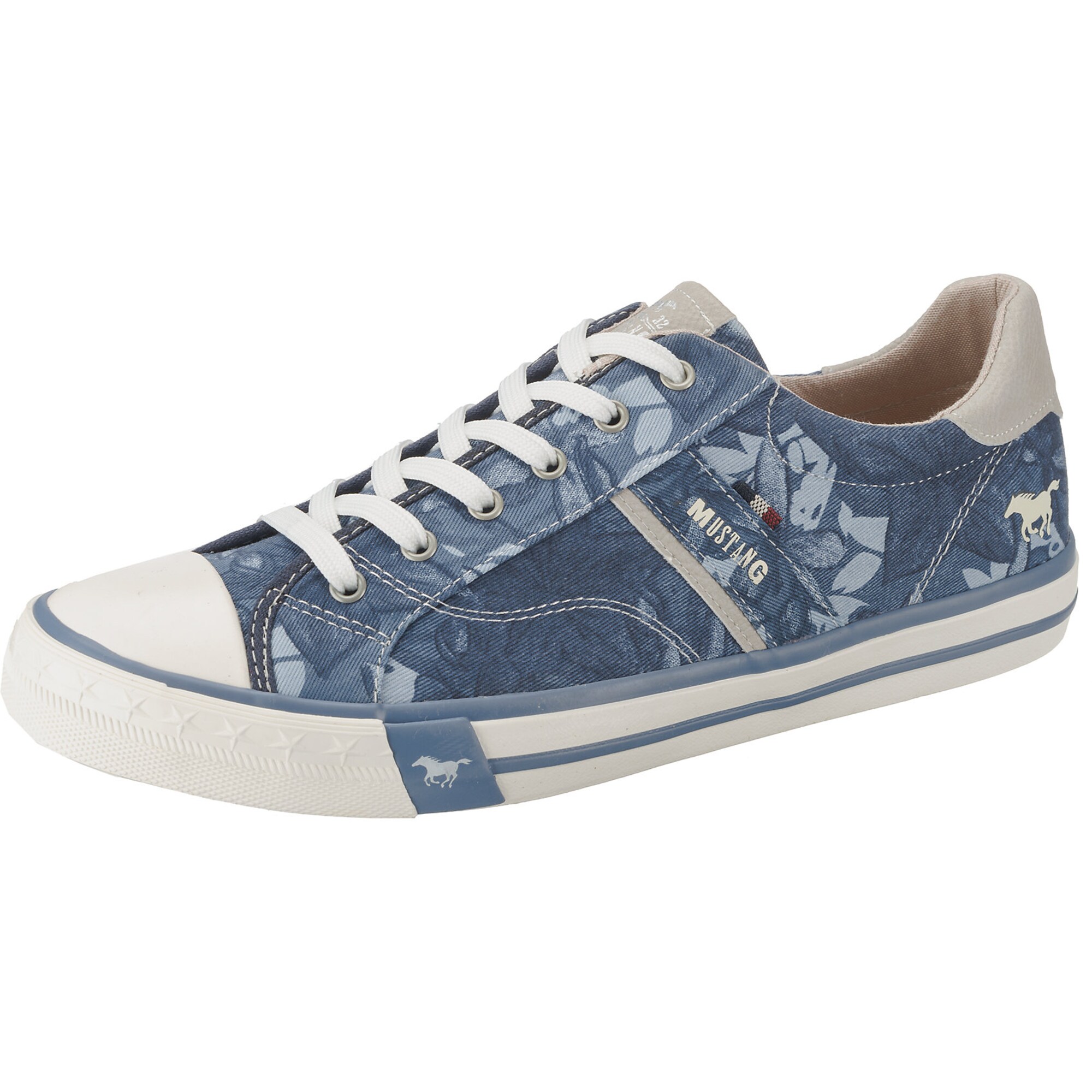 Mustang Dames Sneakers Laag Donkerblauw Offwhite mustang kopen in de aanbieding