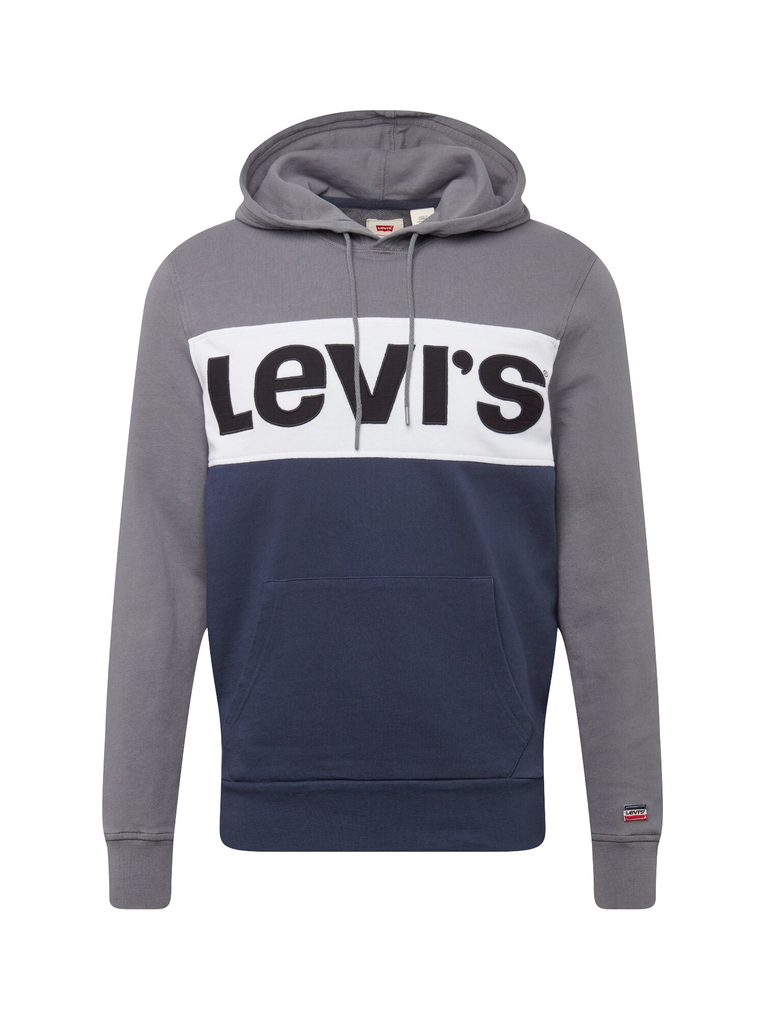 Levis Heren Sweatshirt Colorblock Hoodie Blauw Gemeleerd Grijs Wit levis kopen in de aanbieding