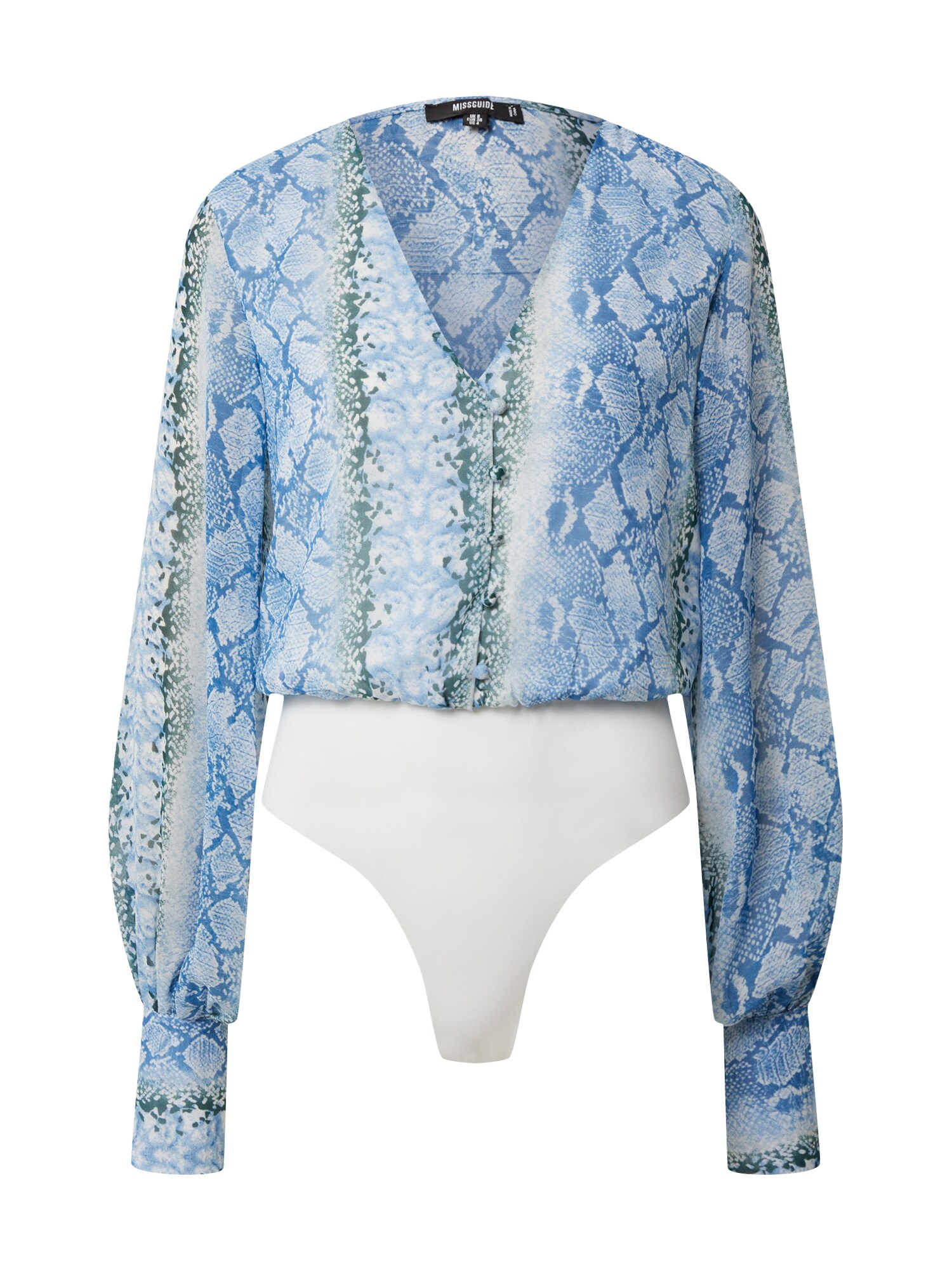 Missguided Marškinėliai-glaustinukė 'FLORAL CHIFFON BUTTON FRNT LONG SLV BODY'  balta / mėlyna / tamsiai žalia