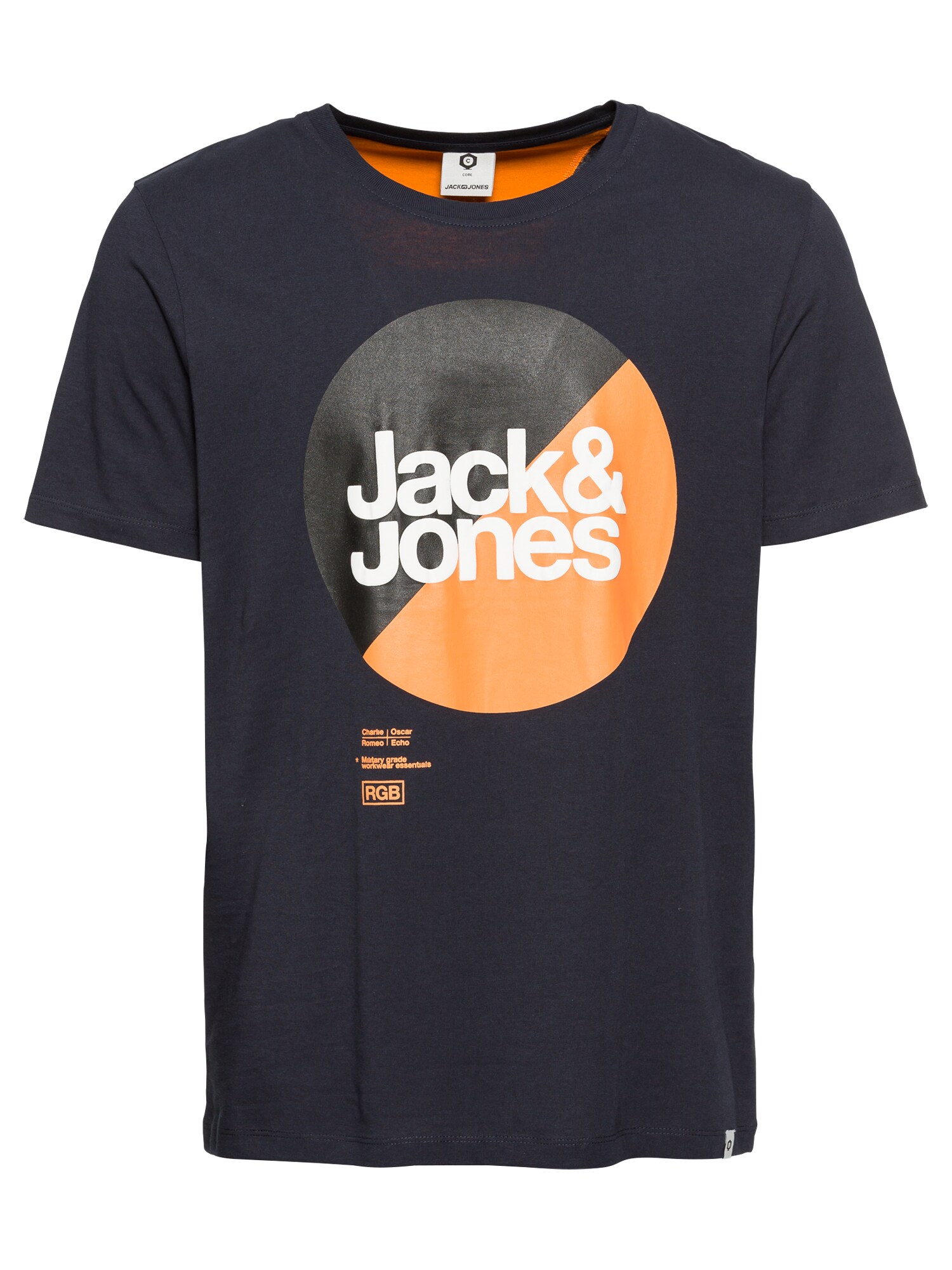Jack And Jones Heren Shirt Jcologan Tee Crew Neck Zal Donkerblauw Lichtoranje Zwart Wit jack and jones kopen in de aanbieding