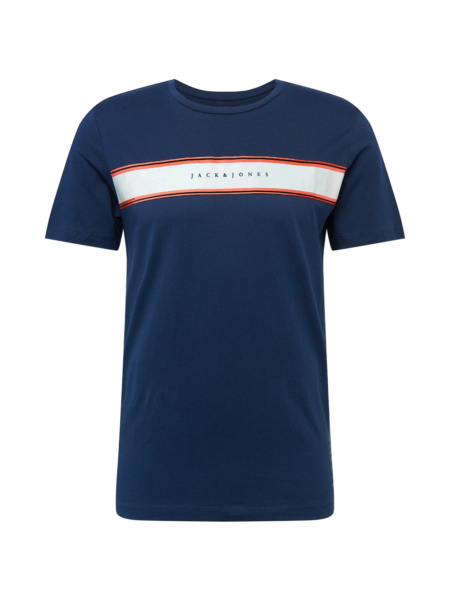 JACK & JONES Marškinėliai 'Logans'  tamsiai mėlyna / balta / tamsiai oranžinė
