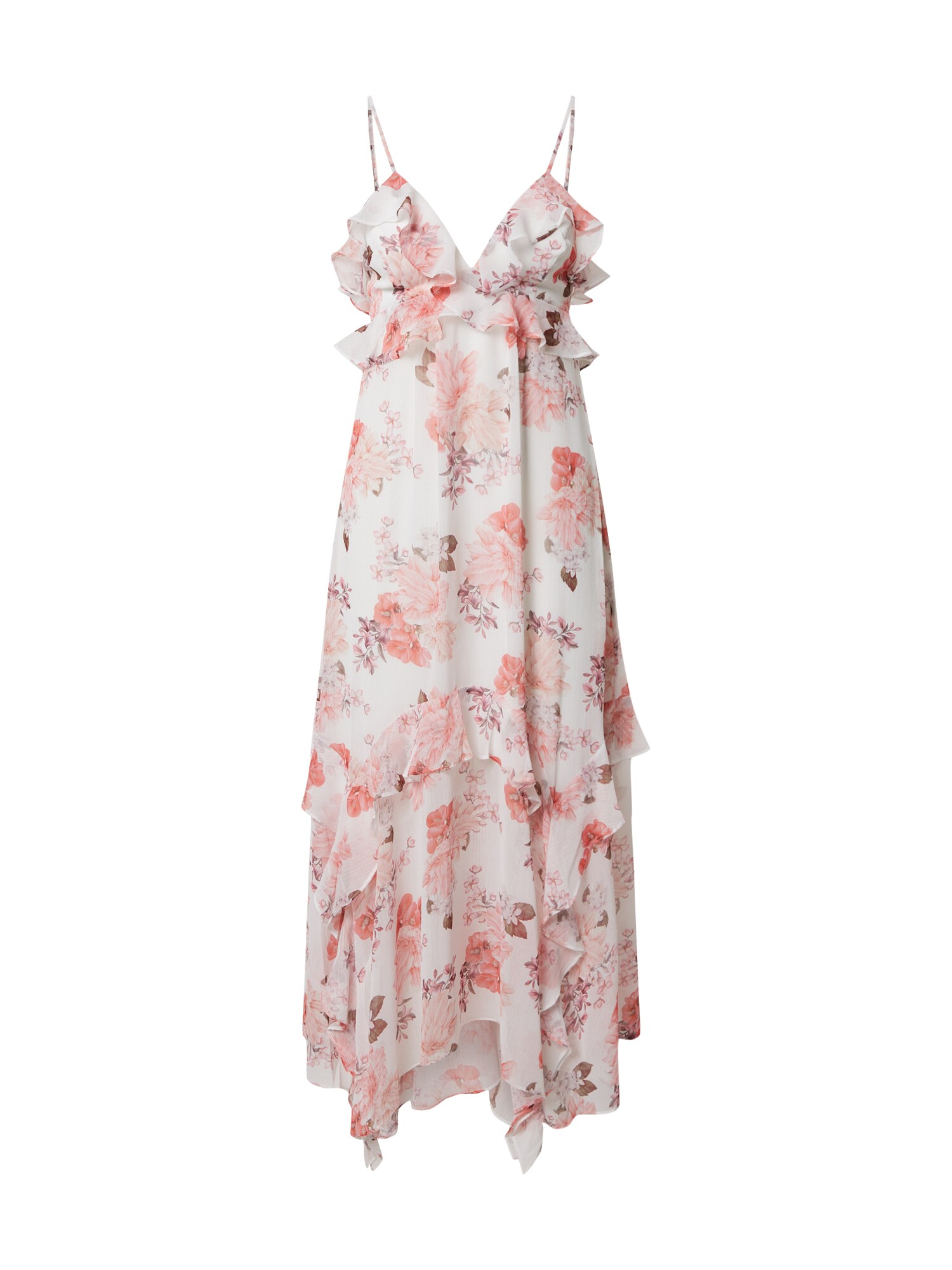 Forever New Suknelė 'Ruffle Midi'  balta / rožių spalva