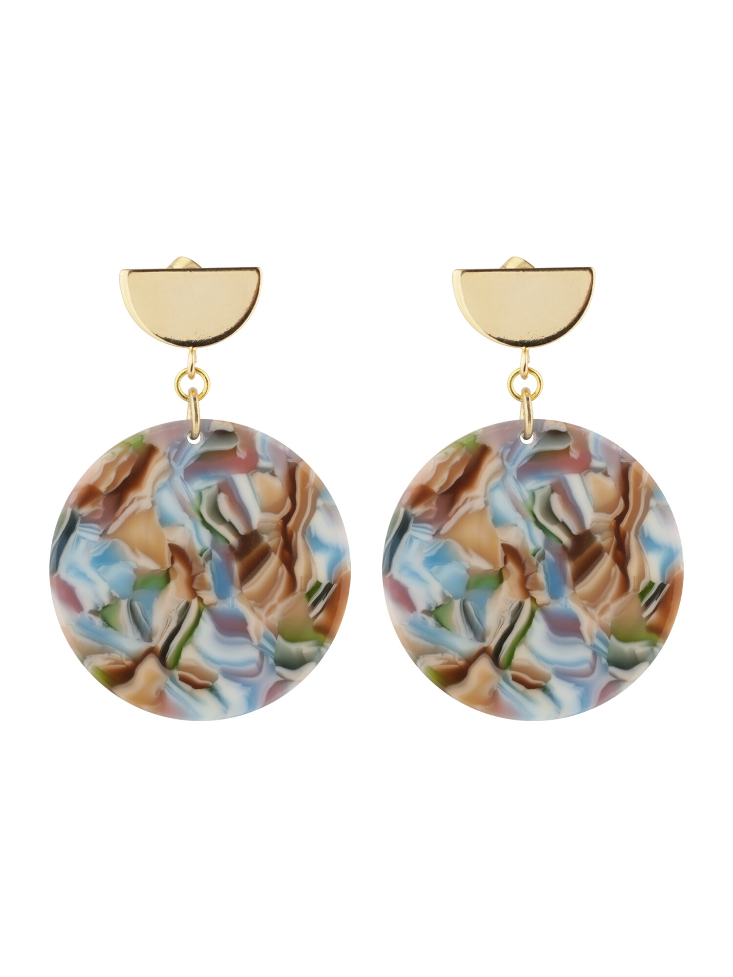 Fräulein Wunder Náušnice 'Amal 2'  světlemodrá / světle hnědá / zlatá