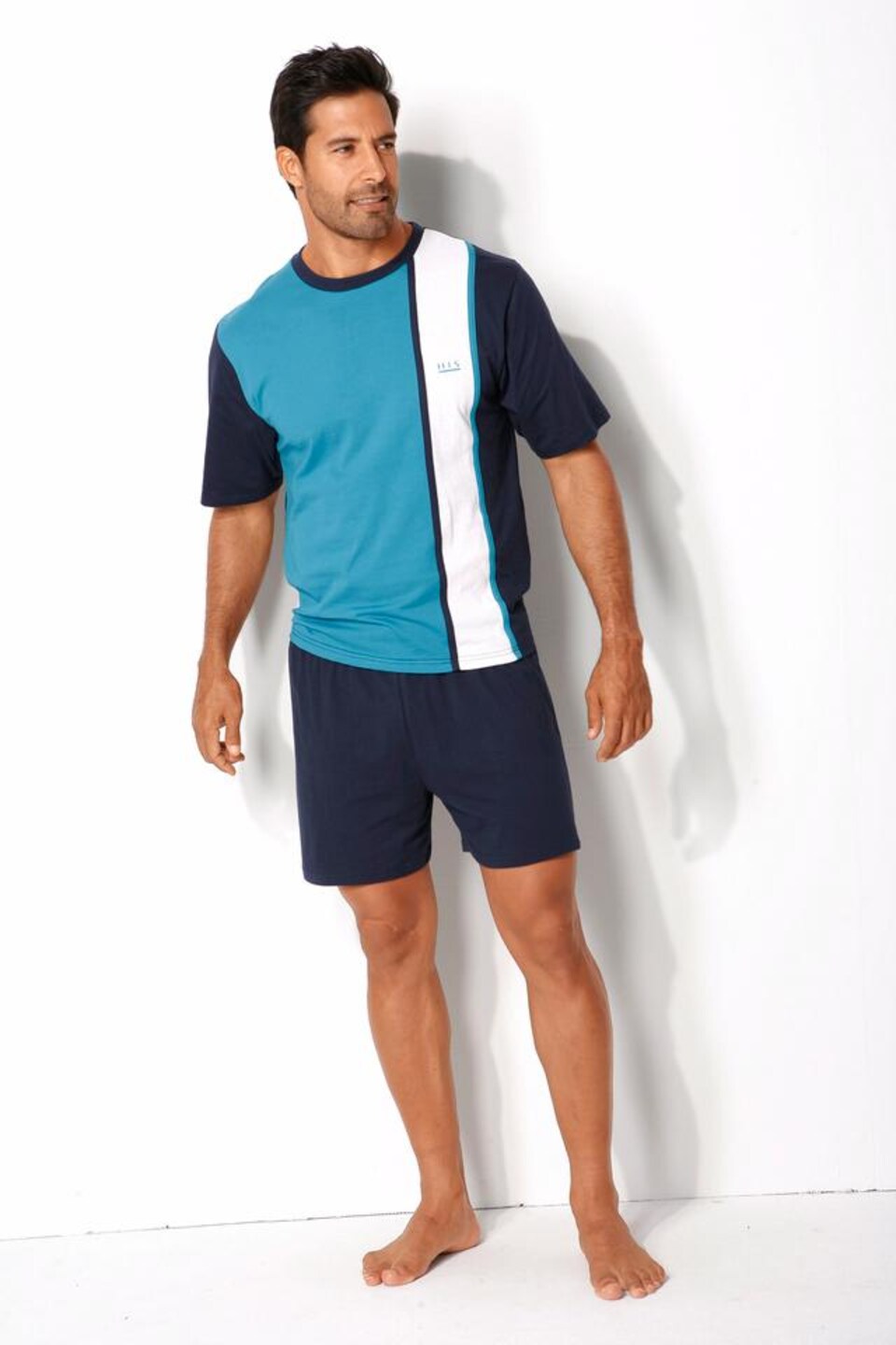 Pyjamas kort marinblå / turkos