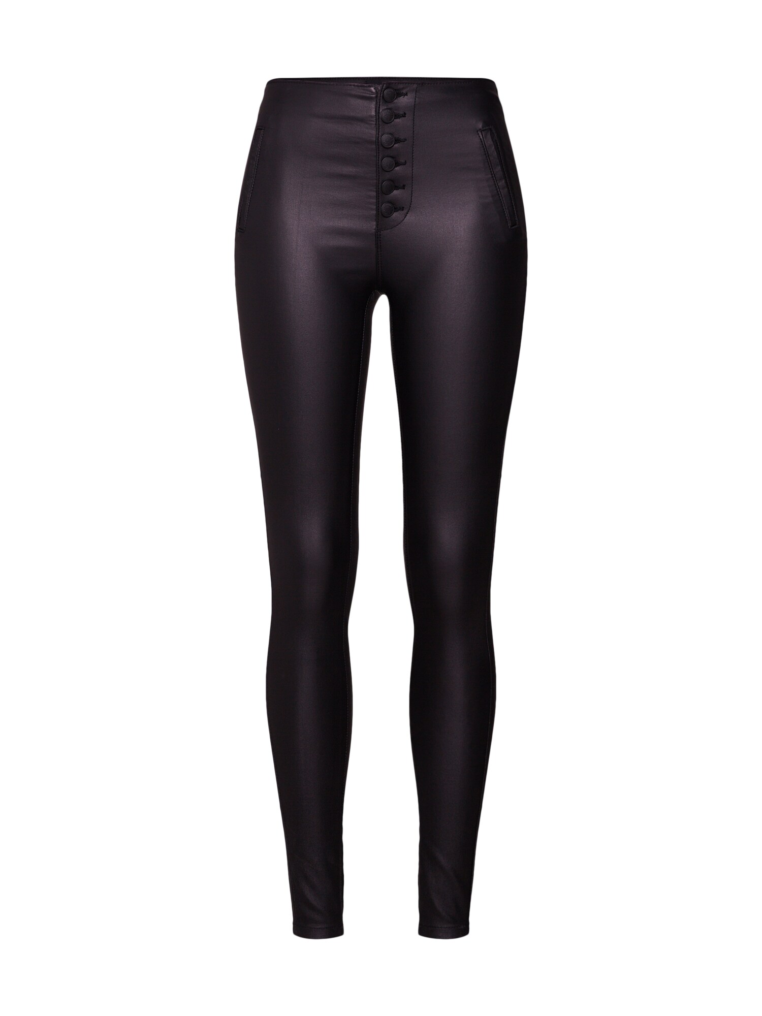 Only Dames Broek Onlroyal Hw Coated Button Pant Pnt Zwart only kopen in de aanbieding