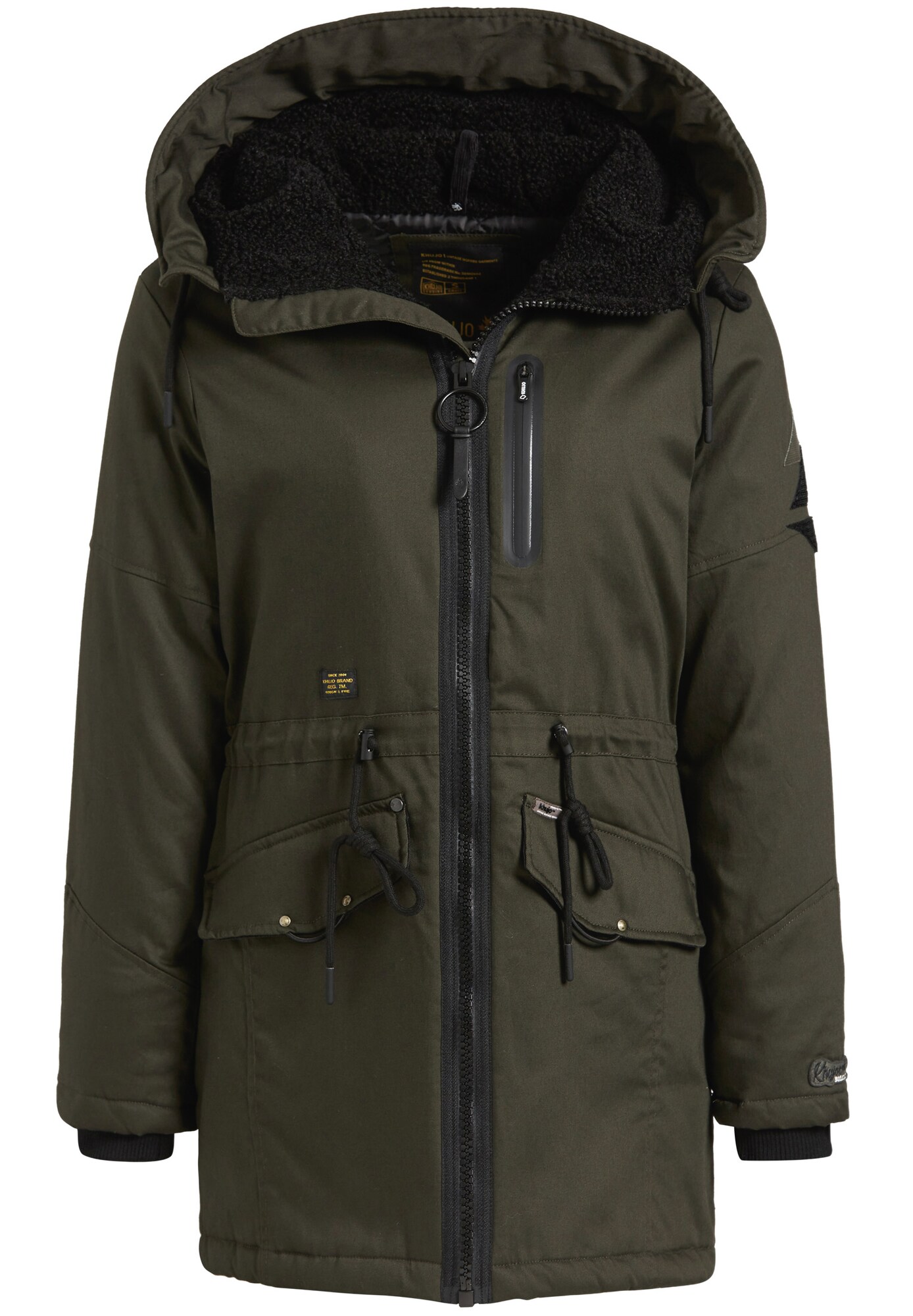 Khujo Dames Winterparka Abbigail Kaki Zwart khujo kopen in de aanbieding