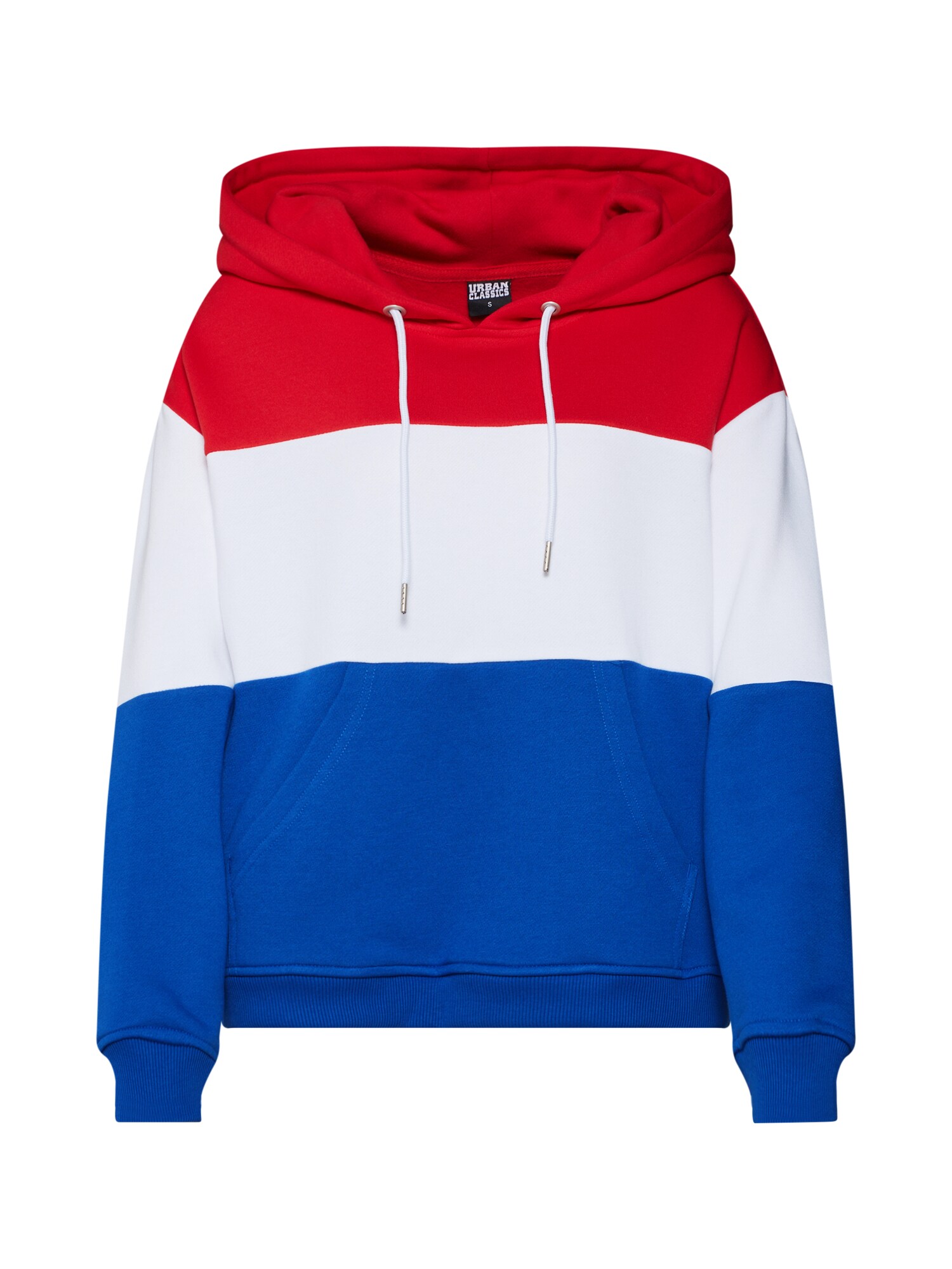 Urban Classics Dames Sweatshirt Ladies Oversize 3 Tone Hoody Blauw Rood Wit urban classics kopen in de aanbieding