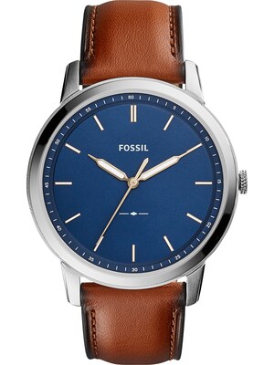 FOSSIL Reloj analógico 'The Minimalist 3H'  azul oscuro / marrón / plata