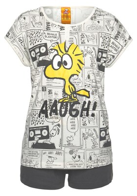 PEANUTS Pijama de pantalón corto  amarillo / gris / blanco