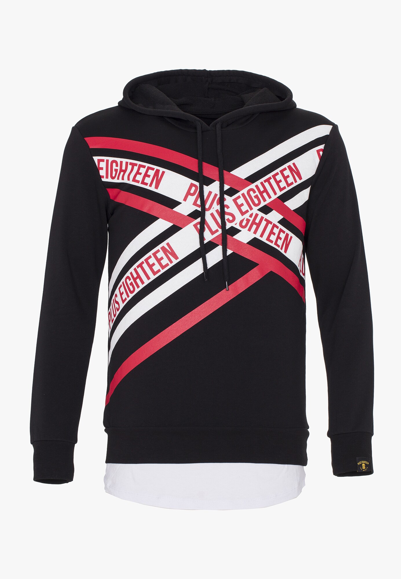 Plus Eighteen Heren Sweatshirt Lichtrood Zwart Offwhite plus eighteen kopen in de aanbieding