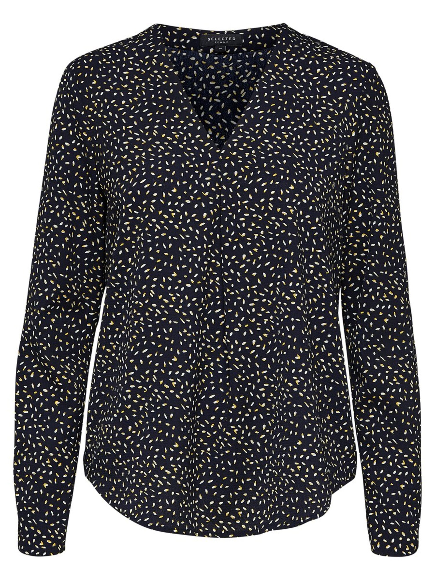 Selected Femme Dames Blouse Nachtblauw Geel Wit selected femme kopen in de aanbieding