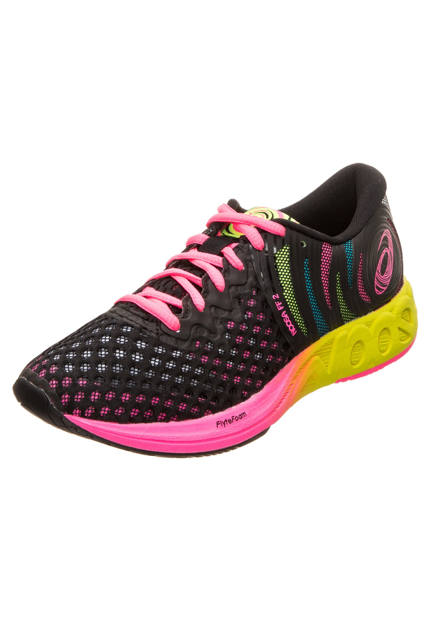 Asics Dames Loopschoen Gel Noosa Ff 2 Geel Neonroze Zwart asics kopen in de aanbieding