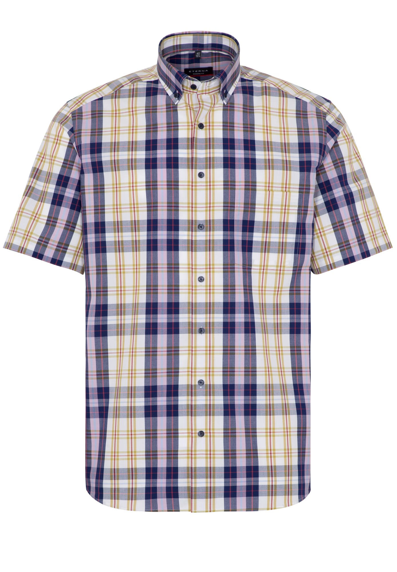 Eterna Heren Overhemd Blauw Mosterd Pastelroze Pastelrood Wit eterna kopen in de aanbieding