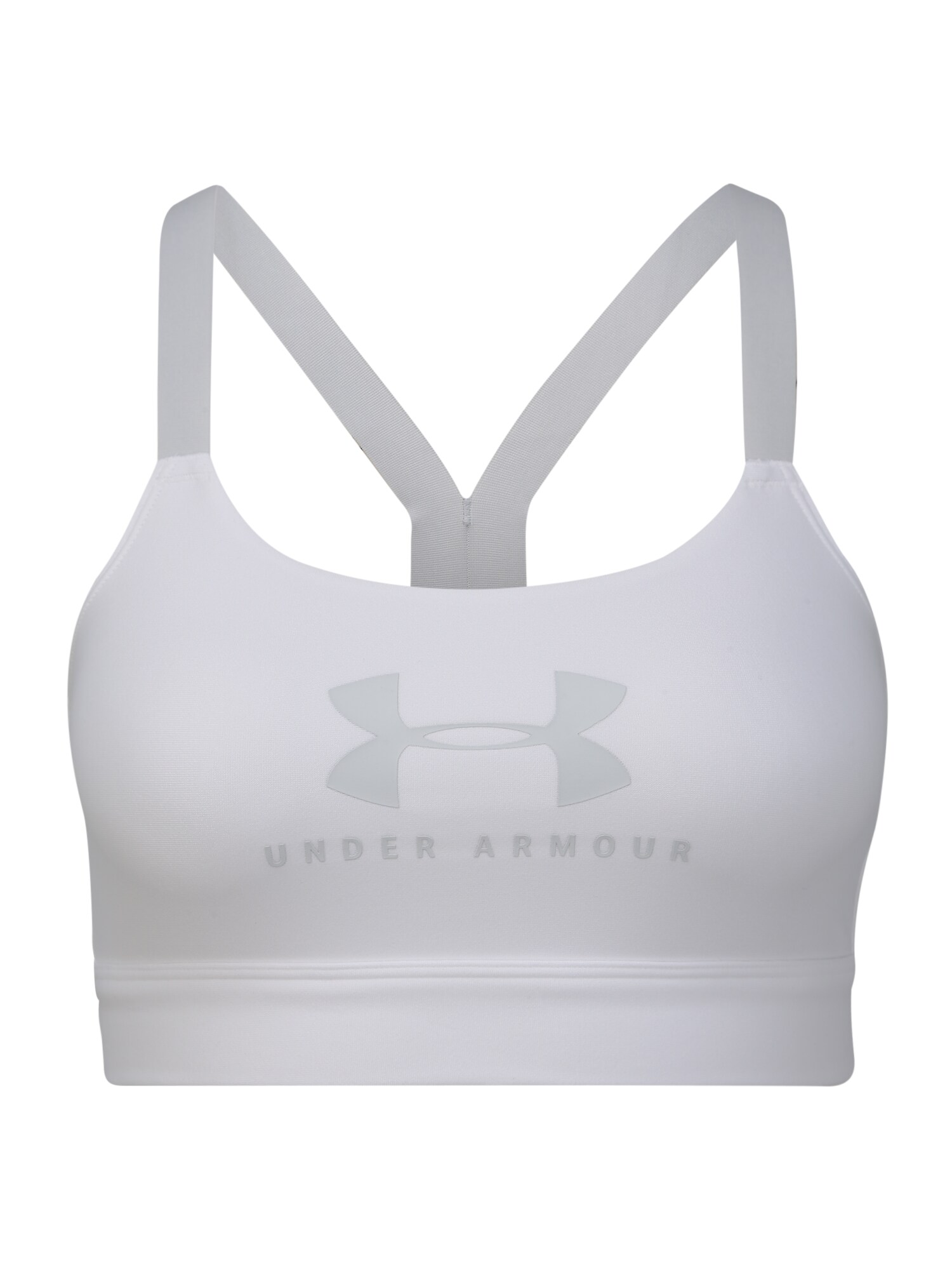 UNDER ARMOUR Sportinė liemenėlė 'Mid Sportstyle Graphic'  pilka / balta