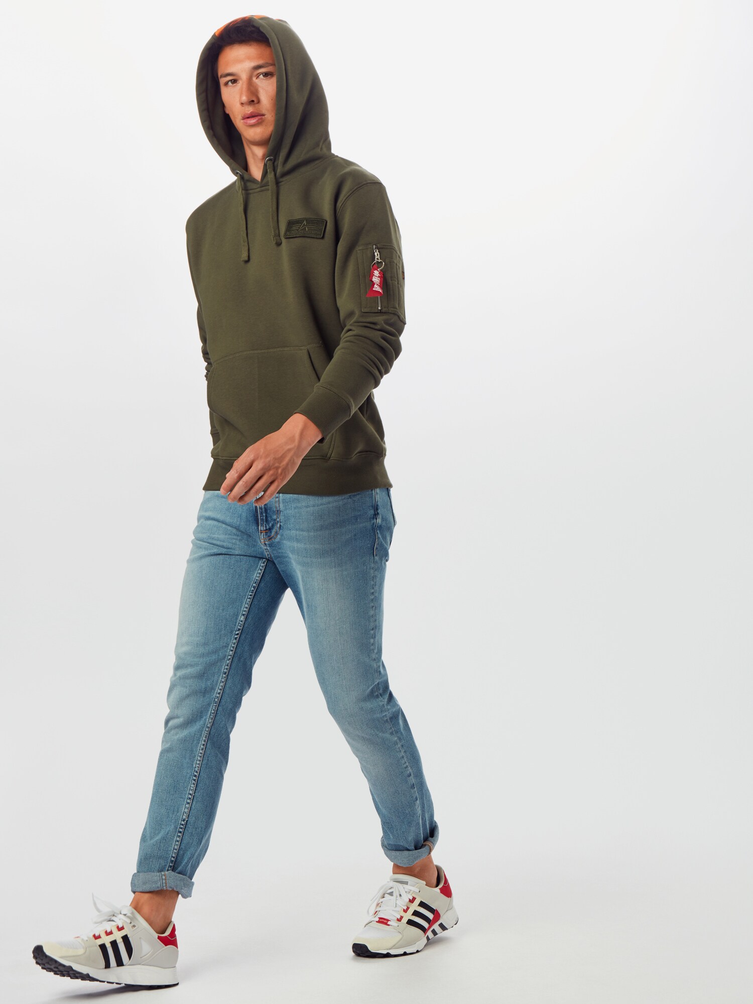 ALPHA INDUSTRIES Mikina 'Red Stripe' kaki / oranžová / červená / biela (obrázok 4)