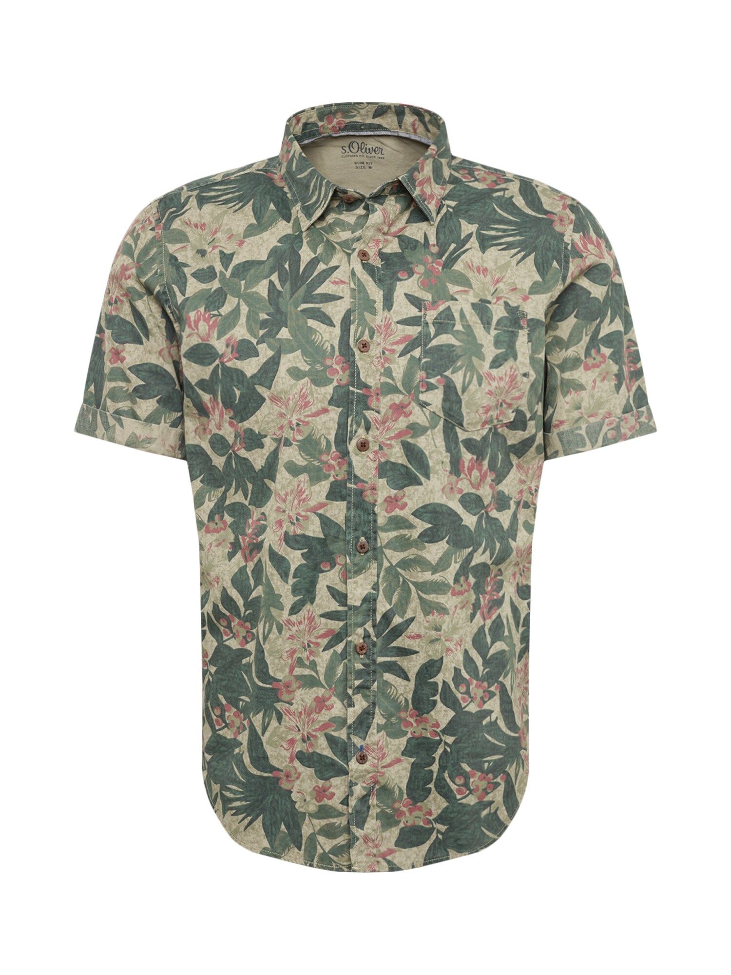 Soliver Red Label Heren Overhemd Olijfgroen Rood soliver red label kopen in de aanbieding