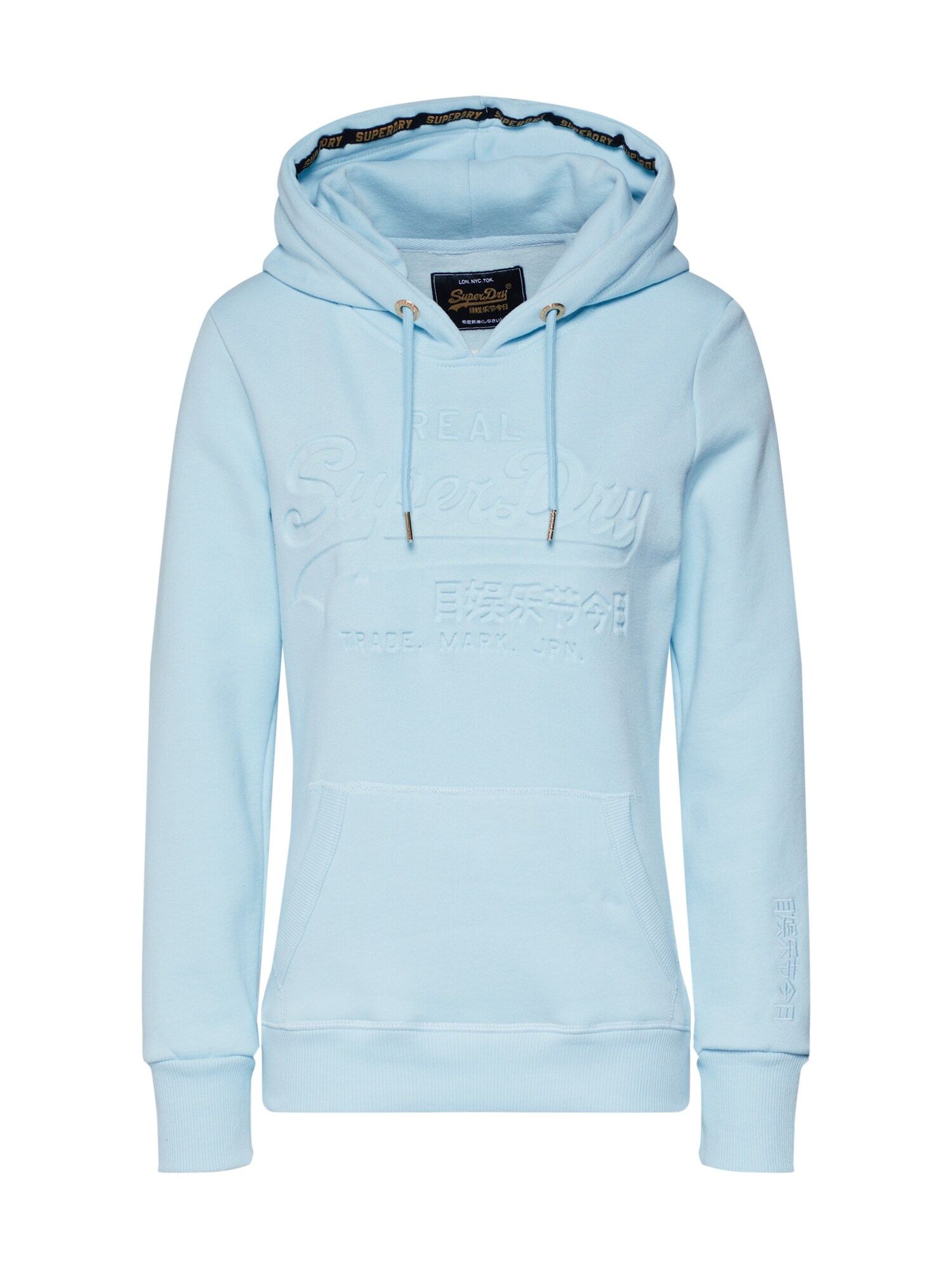 Superdry Dames Sweatshirt V Logo Pastel Deboss Entry Hood Lichtblauw superdry kopen in de aanbieding