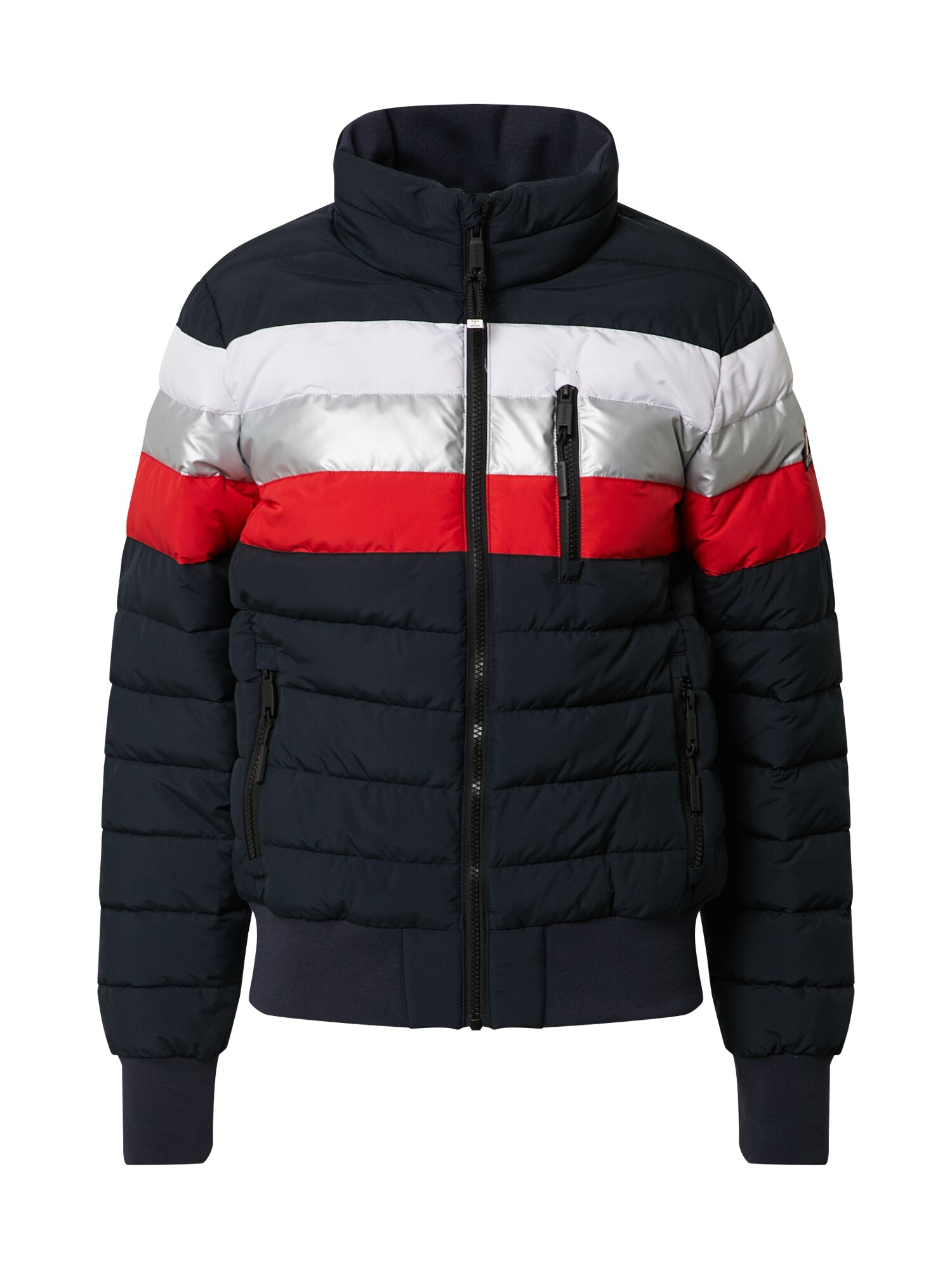 Superdry Demisezoninė striukė  raudona / balta / tamsiai mėlyna / sidabrinė