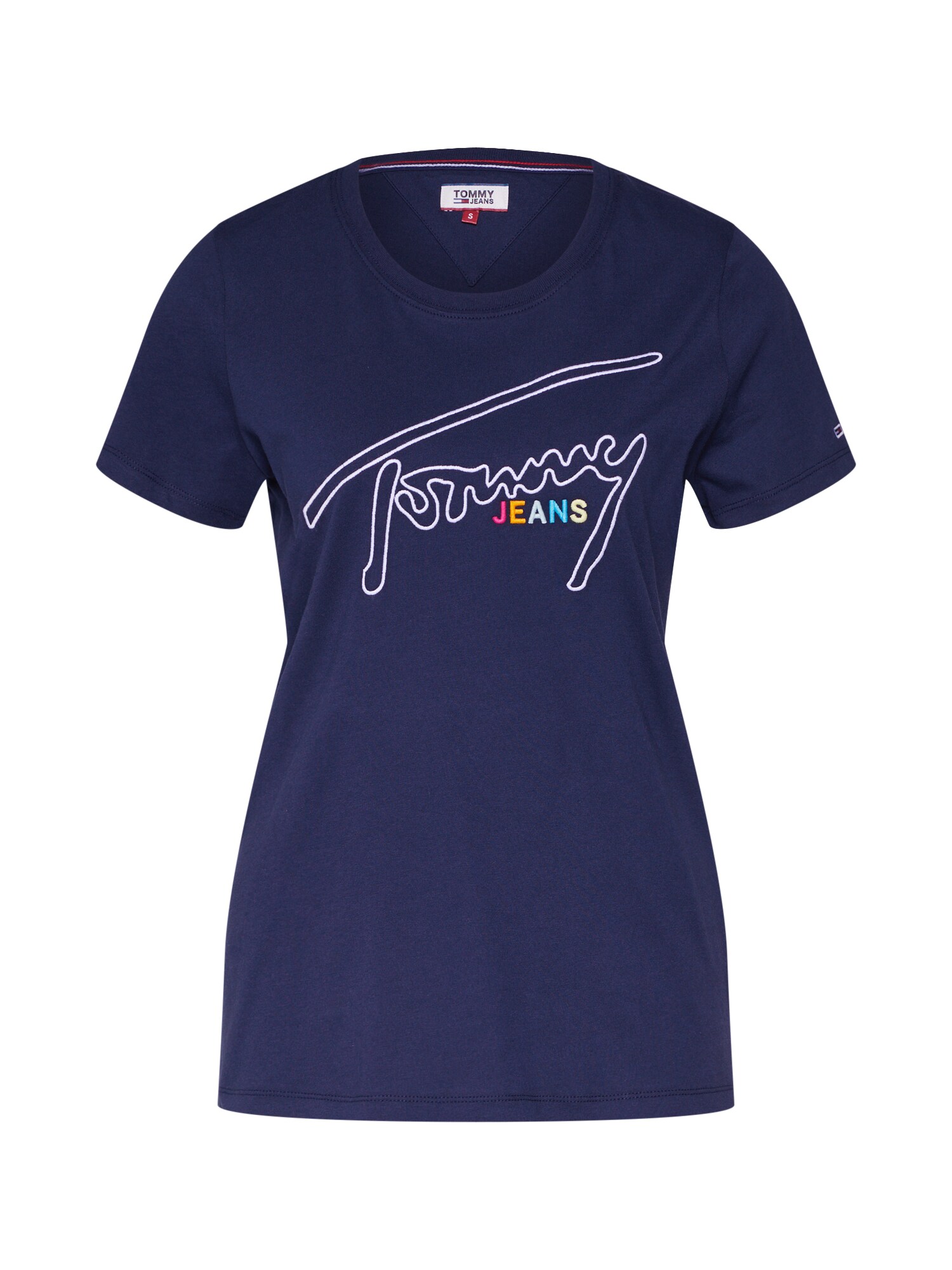 Tommy Jeans Dames Shirt Tjw Outline Signature Tee Navy Wit tommy jeans kopen in de aanbieding